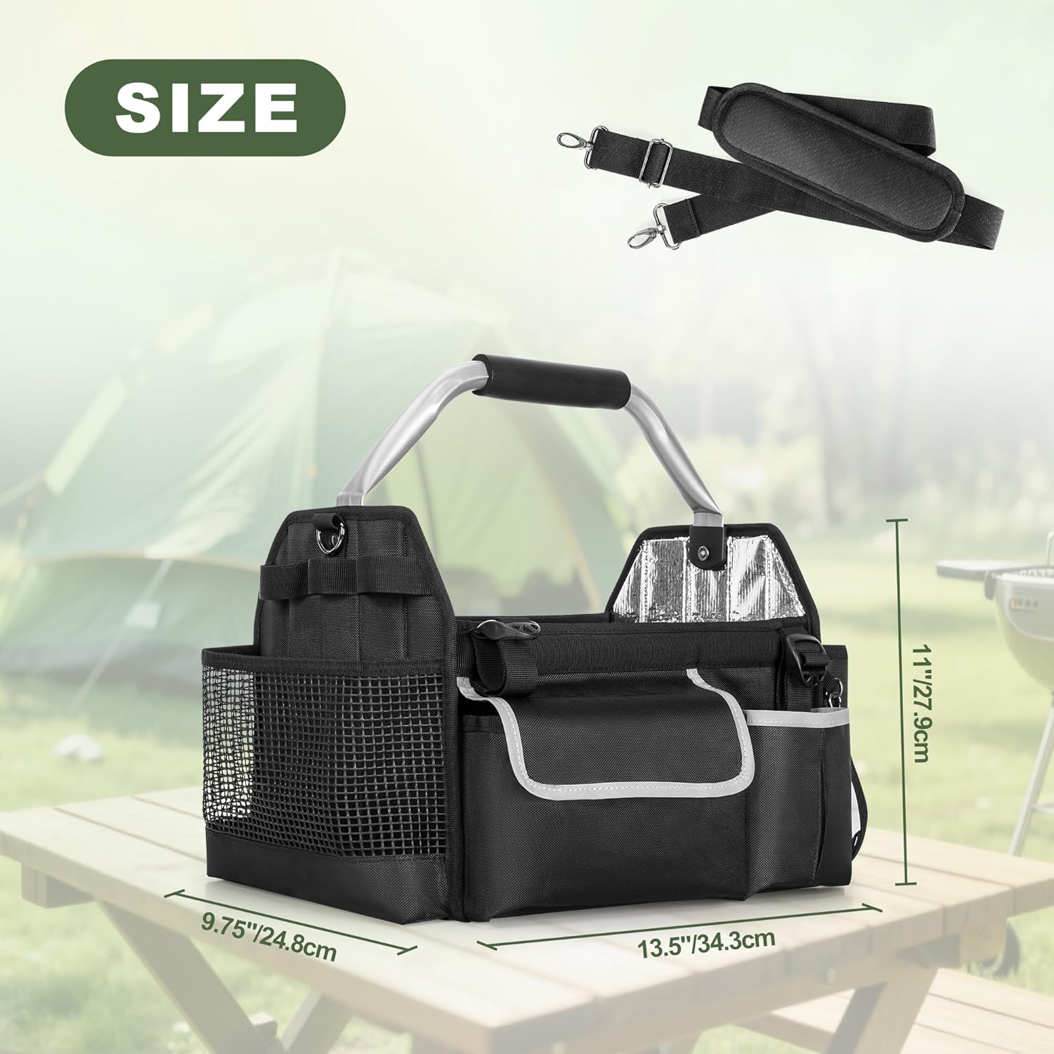 Outdoor Grill Utensil Caddy, BBQ Tool Organizer with Divider & Support Pad for Tailgating Essentials, Picnic Storage Bag with Handle & Shoulder Strap for Camping Grill Accessories, Bag Only