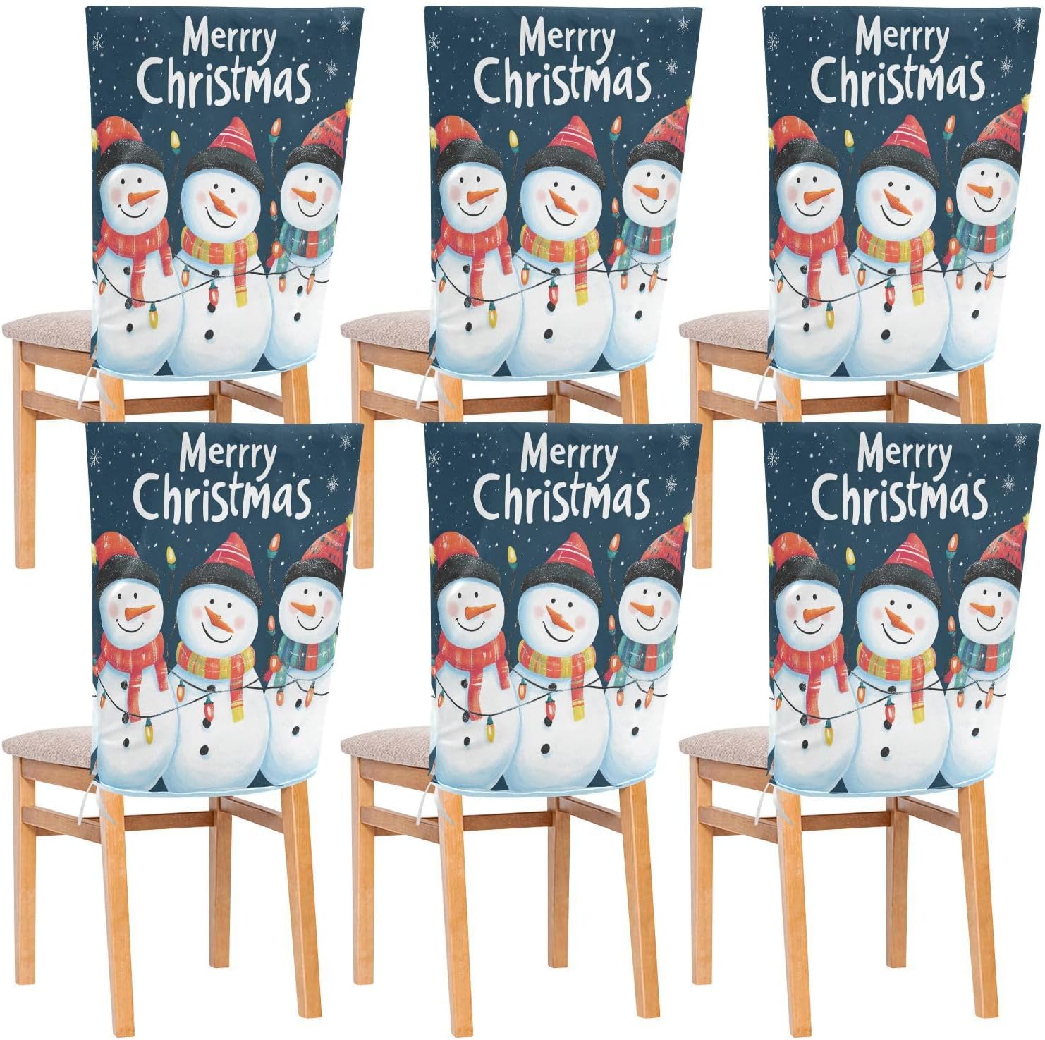 MNSRUU Christmas Chair Back Cover for Dining Room,Snowman Chair Slipcovers Set of 6, Snowman Chair Cover for Kitchen Hotel Holiday Party Decor,543