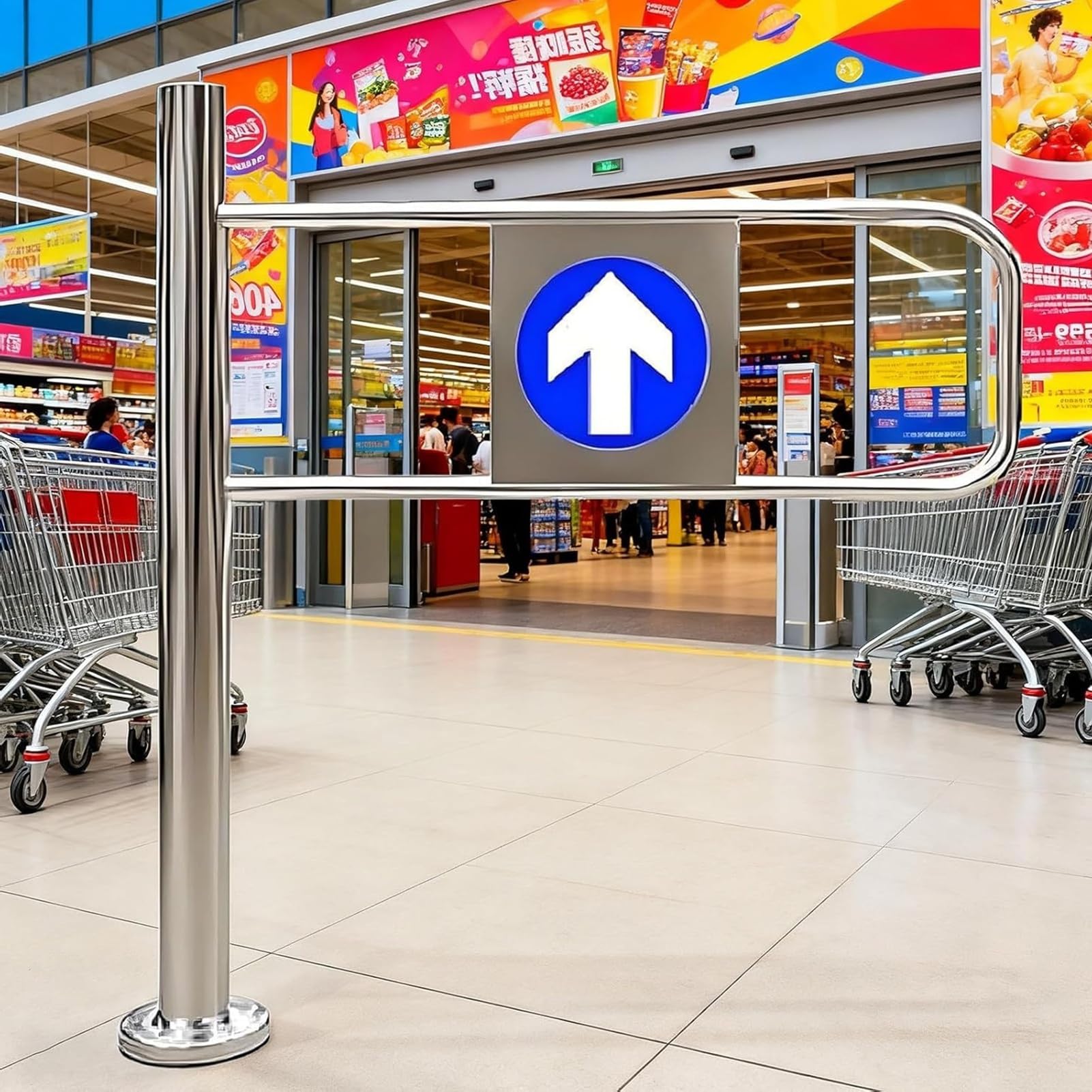 Cancello a battente automatico con meccanismo di sicurezza a molla per accesso sicuro all'ingresso in spazi commerciali
