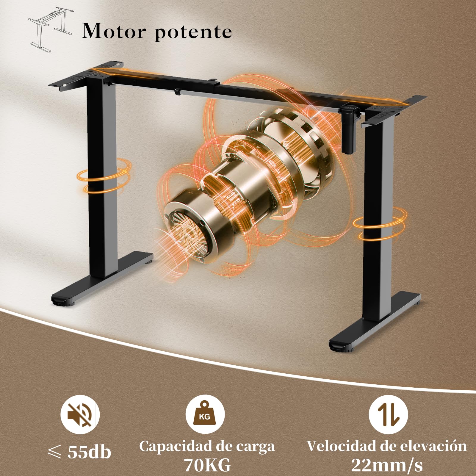 TRIUMPHKEY Marco de Escritorio de Pie, Mesa Elevadora de Altura Regulable con 3 Alturas de Memoria, Marco de Mesa Telescópica de 2 Secciones Patas con un Solo Motor y Rueda Negro | Estructura de acero resistente, montaje fácil, altura ajustable 72-118 cm,