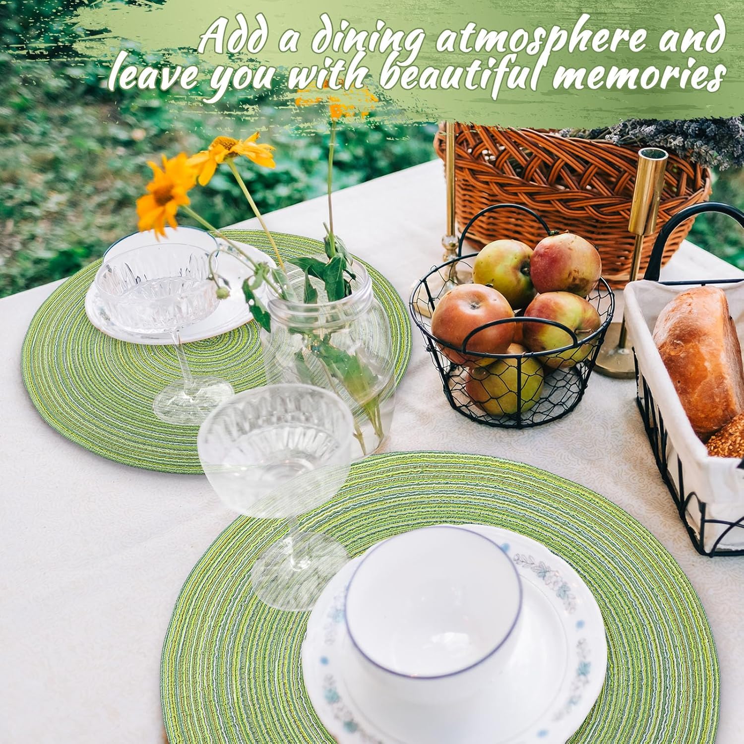 Mindsoft 12 Pcs Round Placemats 14.2 Inch Woven Braided Placemats Washable Reversible Circle Polyester Table Mats for Dinner Holiday Spring Party Wedding Table Centerpiece (Sage Green)