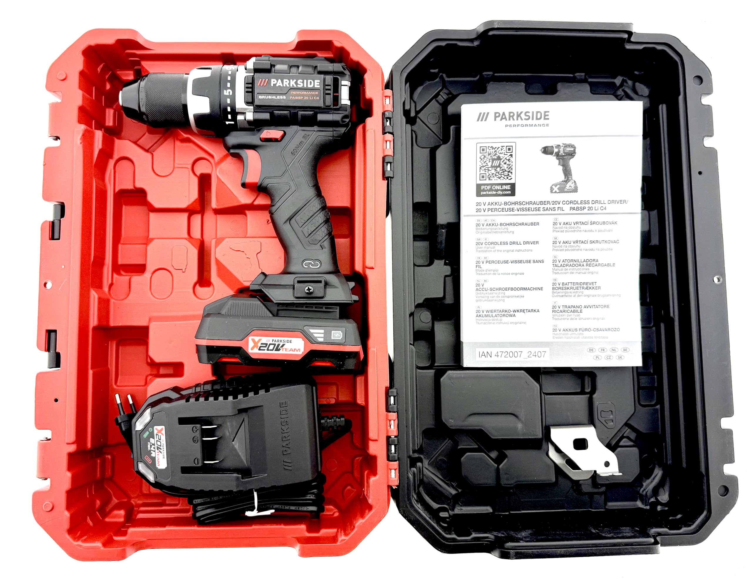 PARKSIDE PERFORMANCE Akku-Bohrschrauber PABSP 20 Li C4, 20V, 60 Nm, 2-Gang, Brushless Motor, inkl. Akku und Ladegerät