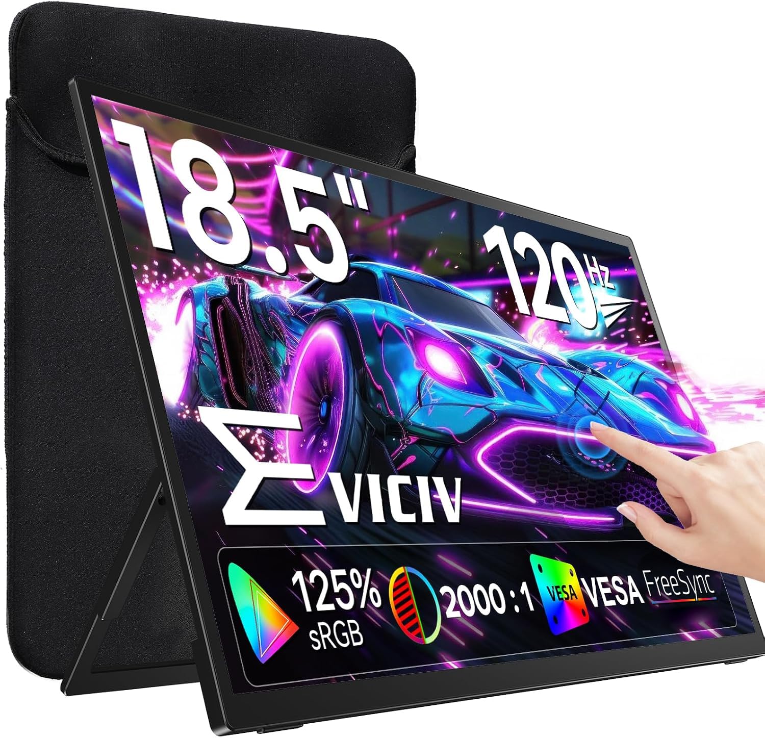 EVICIV Monitor Portatil Táctil Grande de 18,5" 120Hz 1080P 125% sRGB 2000:1 | FHD IPS Cuidado de Ojos Juego de Azar Pantalla Portable con Kickstand para Laptop/PC/Teléfono/Game Console