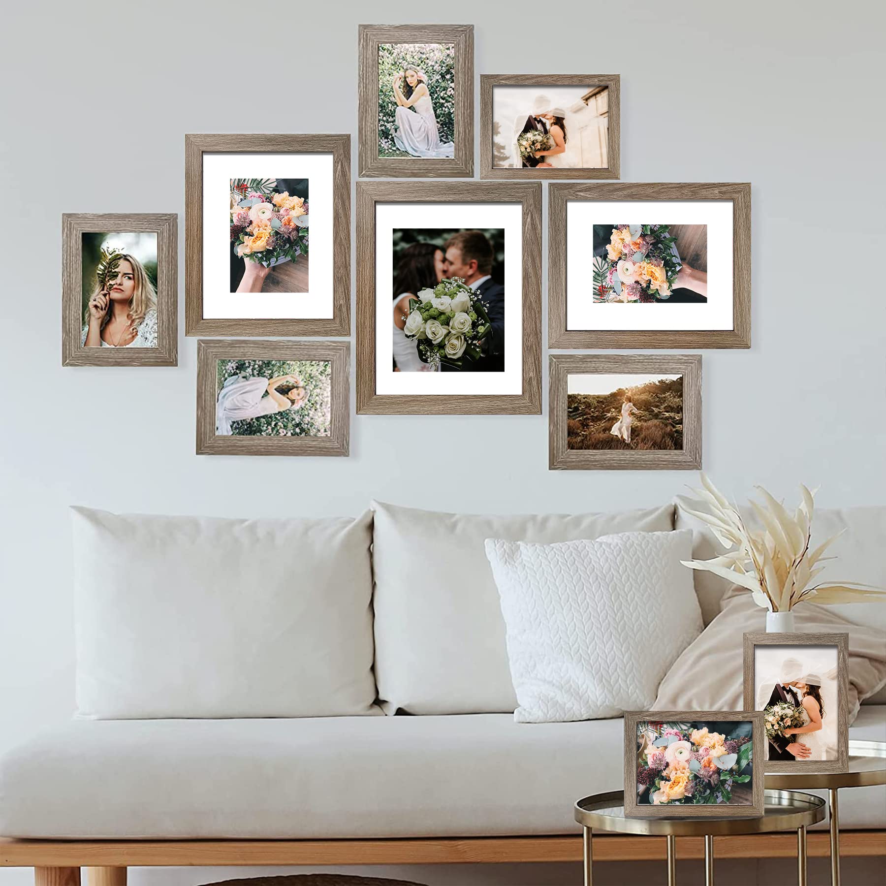 SESEAT Lot De 4 Cadres De 28 X 35,6 Cm - Affichage Photo De 20,3 X 25,4 Cm Avec Passe-partout Ou 27,9 X 35,6 Cm Sans Passe-partout - Montage Mural - Blanc Vieilli