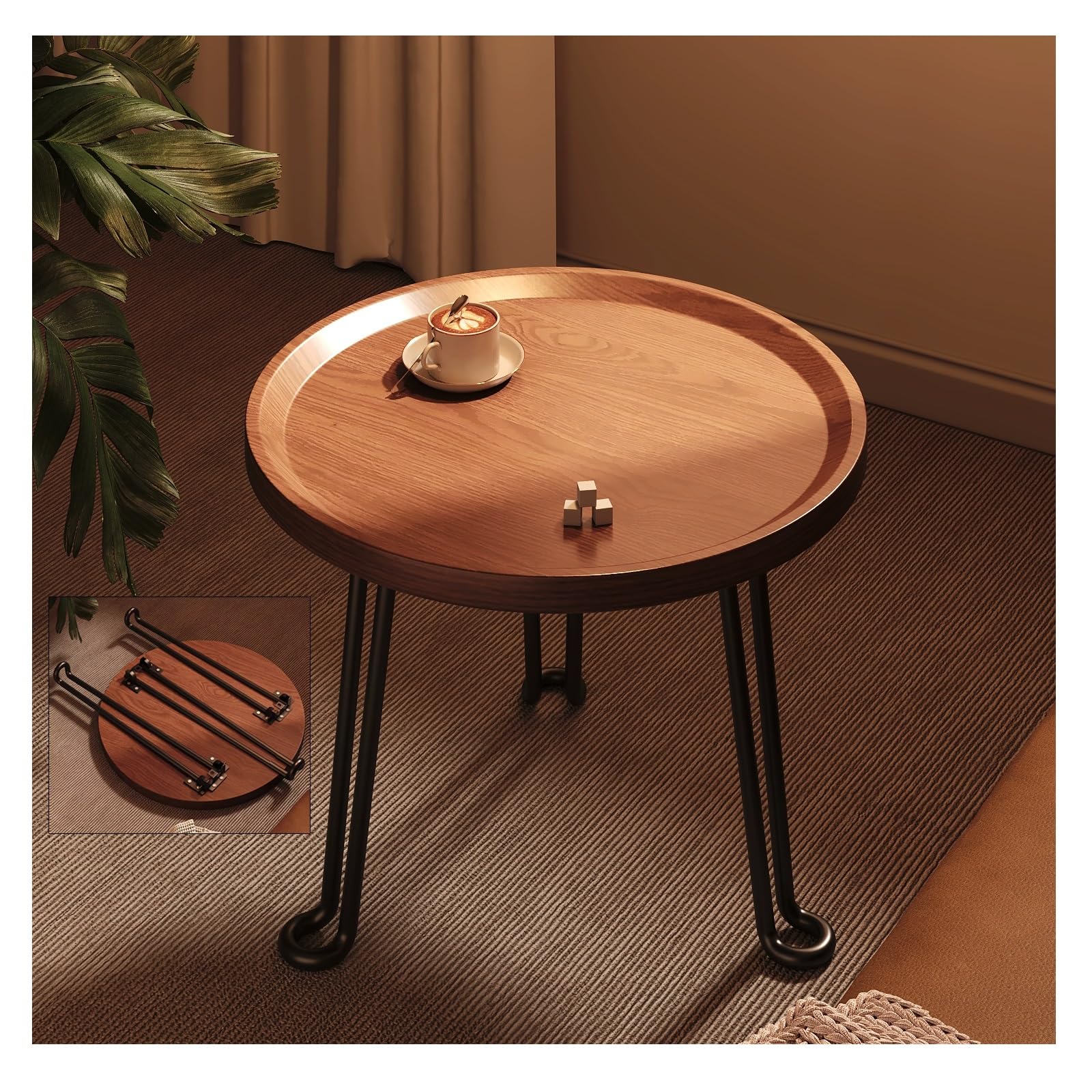 Table basse ovale en noyer pour un salon chaleureux style ferme moderne