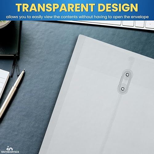Miniatura 7 de 1InTheOffice Sobres de polietileno con cierre de cuerda, cierre de botón y lazo, tamaño carta, paquete de 20