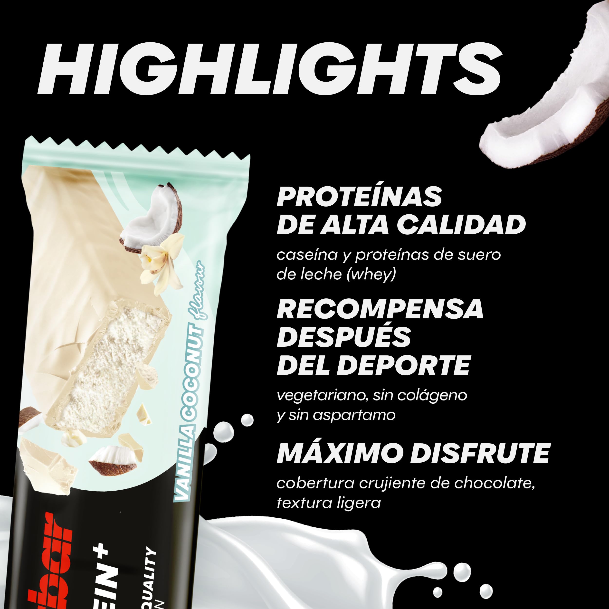 Powerbar - 30% Protein Plus - Vanilla Coconut - 15x55g - Barrita rica en proteínas - Proteína de suero y caseína - Sin colágeno