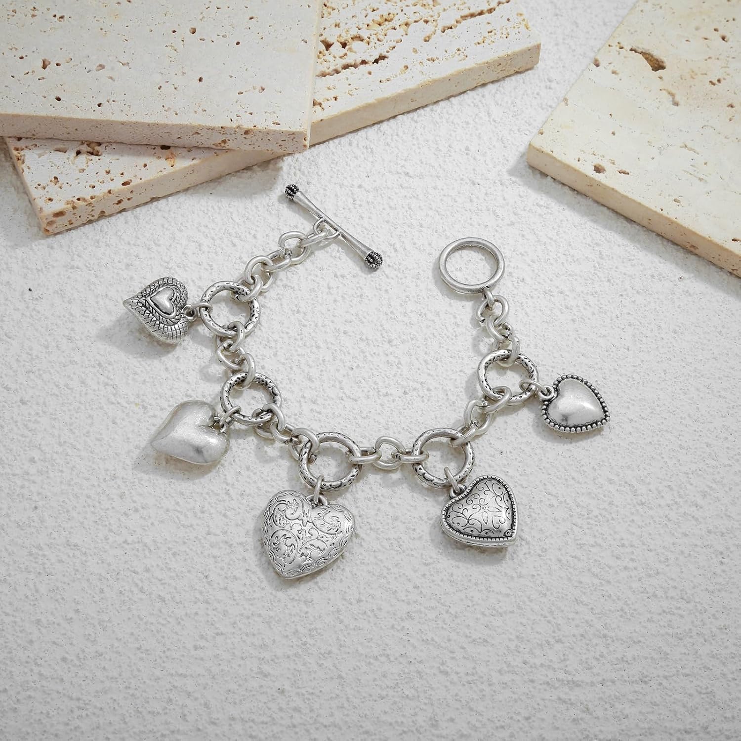 Heart Charm Bracelets for Women, Dainty Gold Bracelets with Heart Charm Vintage Silver Heart Bracelet Statement Bracelets for Women Trendy - Image 7