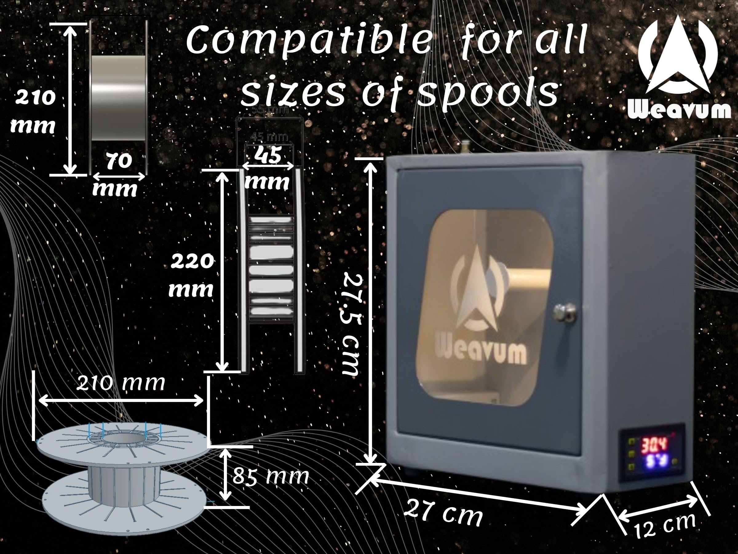Weavum 3D Fila-Dryer, Single Spool 3D Printer Filament Dryer Box, 360° Circulation of Heat, Compatible for PLA/TPU/ABS/PETG/PC/Nylon, 1.75-3.00mm 4
