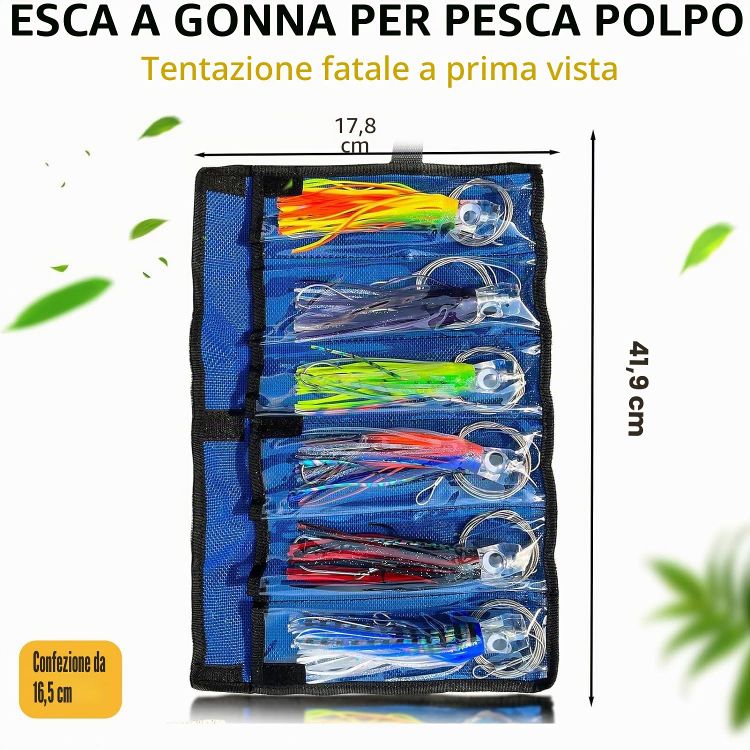 YOTO Esche da pesca a traina in acqua salata, 16,5 cm, 6 pezzi, con copertura per calamari, per pesca in acque profonde, tonno, marlin, wahoo, squalo, mahi