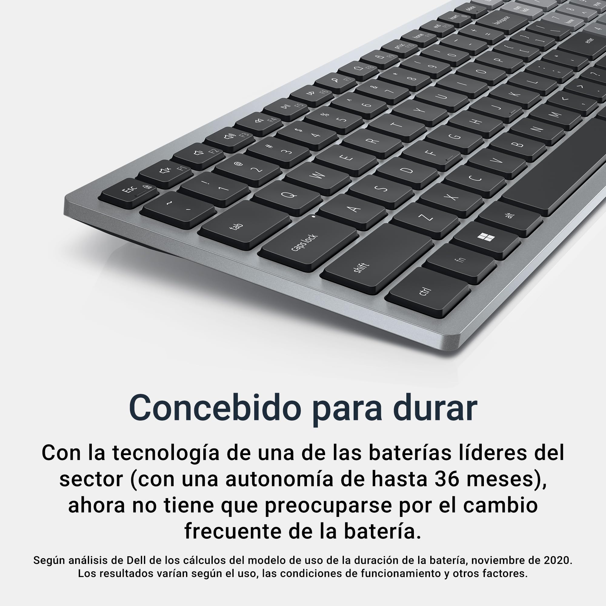 Dell KB740 Teclado Inalámbrico Multidispositivo Compacto – Español (QWERTY), Bluetooth 5.0 y RF 2.4 GHz, Compatible con Windows, Mac, Linux, ChromeOS y Android, Teclas Programables, Gris Titanio