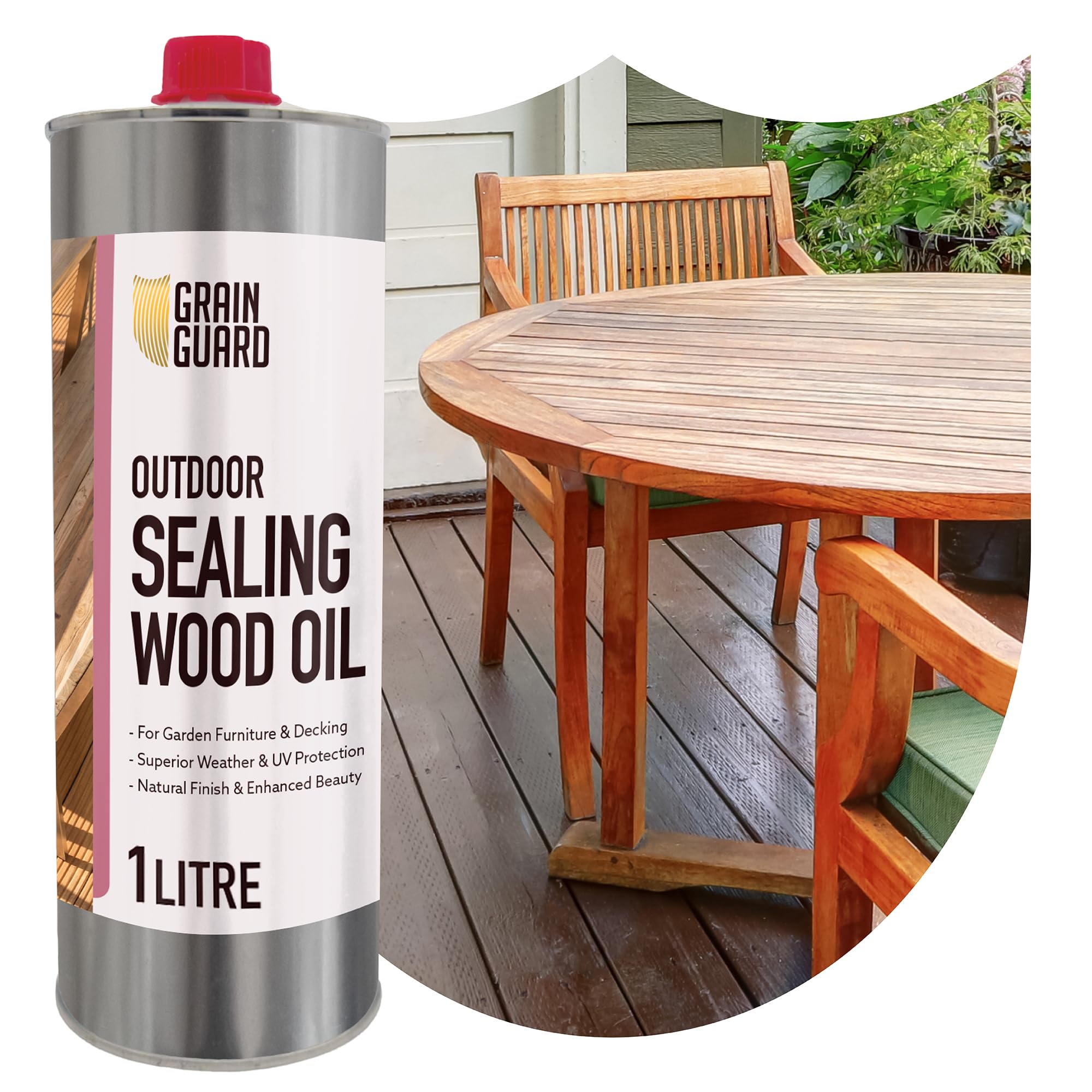 GRAIN GUARD Sealing Oil | 1 Litre | Protects Wood Against Weather & UV | For Garden Furniture & Decking | Teak Oil for All Outdoor Woods
