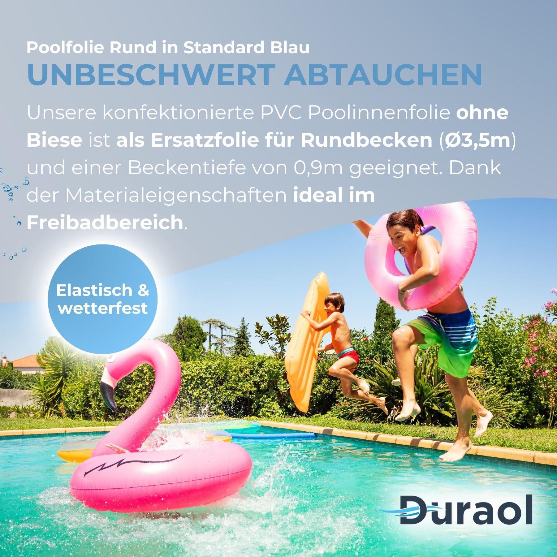 Poolfolie 3,50m x 0,9m I 0,25mm Folienstärke I Reißfeste Pool Innenfolie rund in Standard Blau I Hochelastische & UV-stabilisierte Poolunterlage I Kältebeständige Rundpool Ersatzfolie