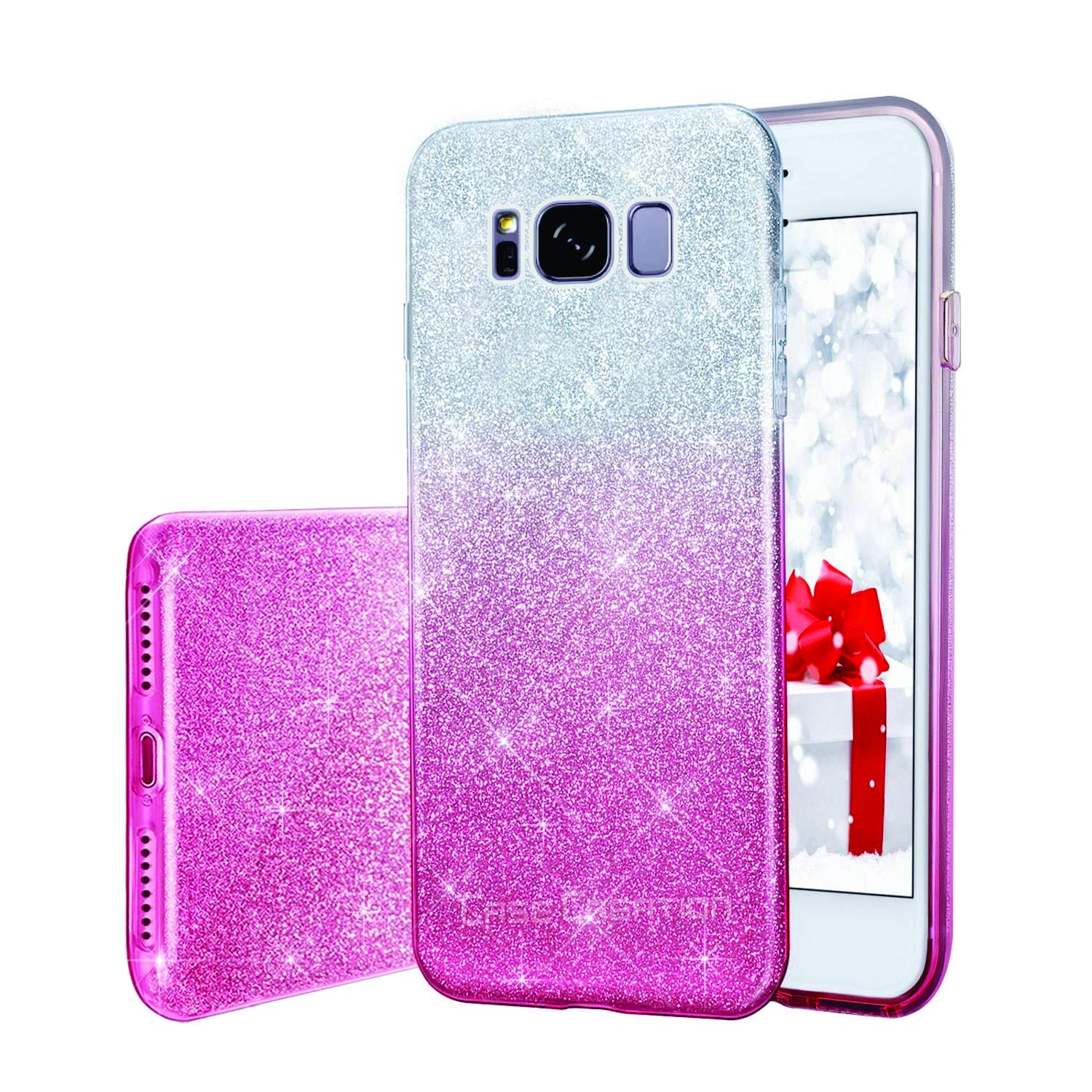 Case Creation 2 in 1 Use Shining Glitter Fashion Skin with Transparent Back Case Cover for Samsung Galaxy S8 Plus / S8+ (Pink + Silver Shade)