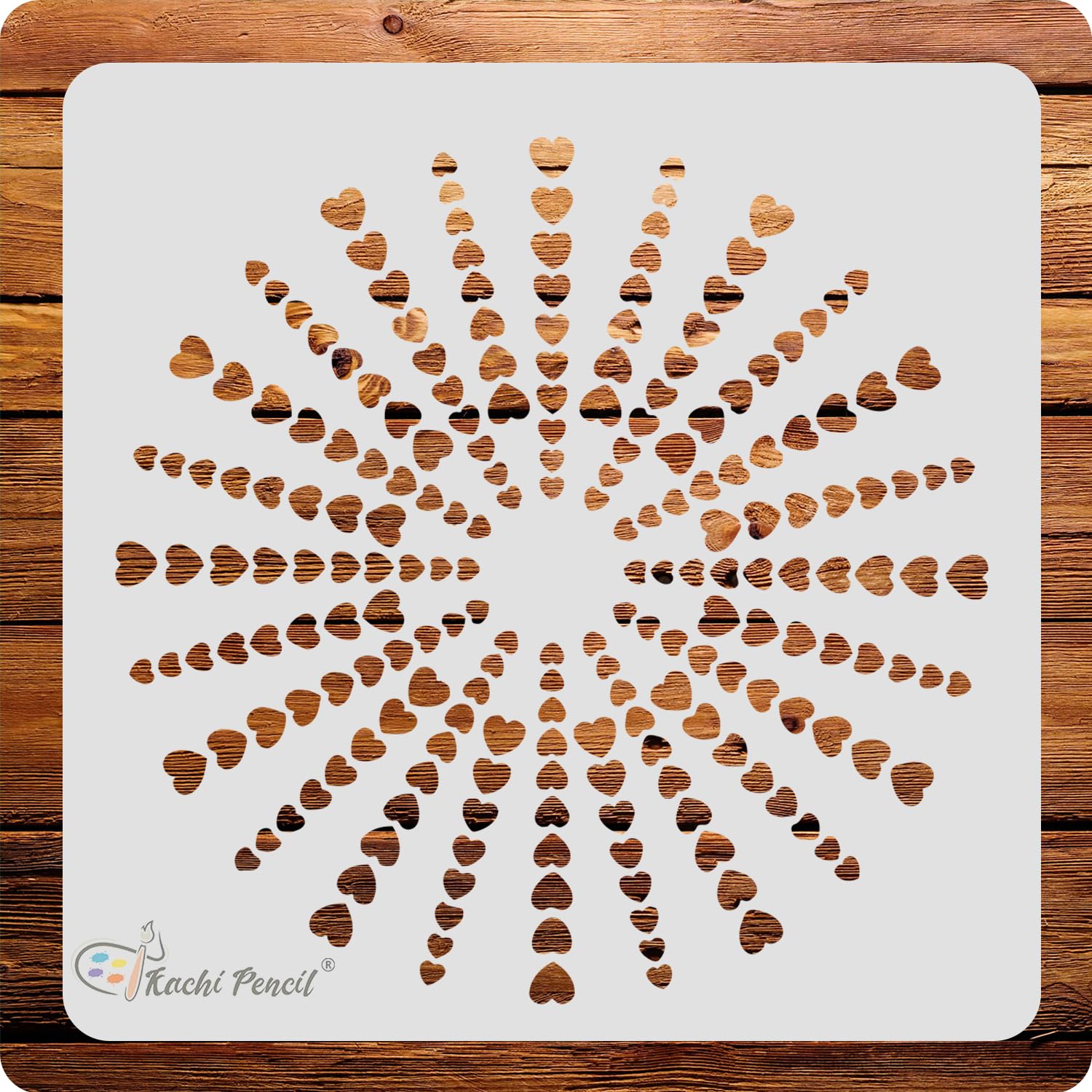 Kachi Pencil Heart Pattern Craft Stencil for Art and Painting, Size 6 x 6 inch Reusable Stencil for Painting, Fabric, Glass, Wall Painting, and Craft Painting