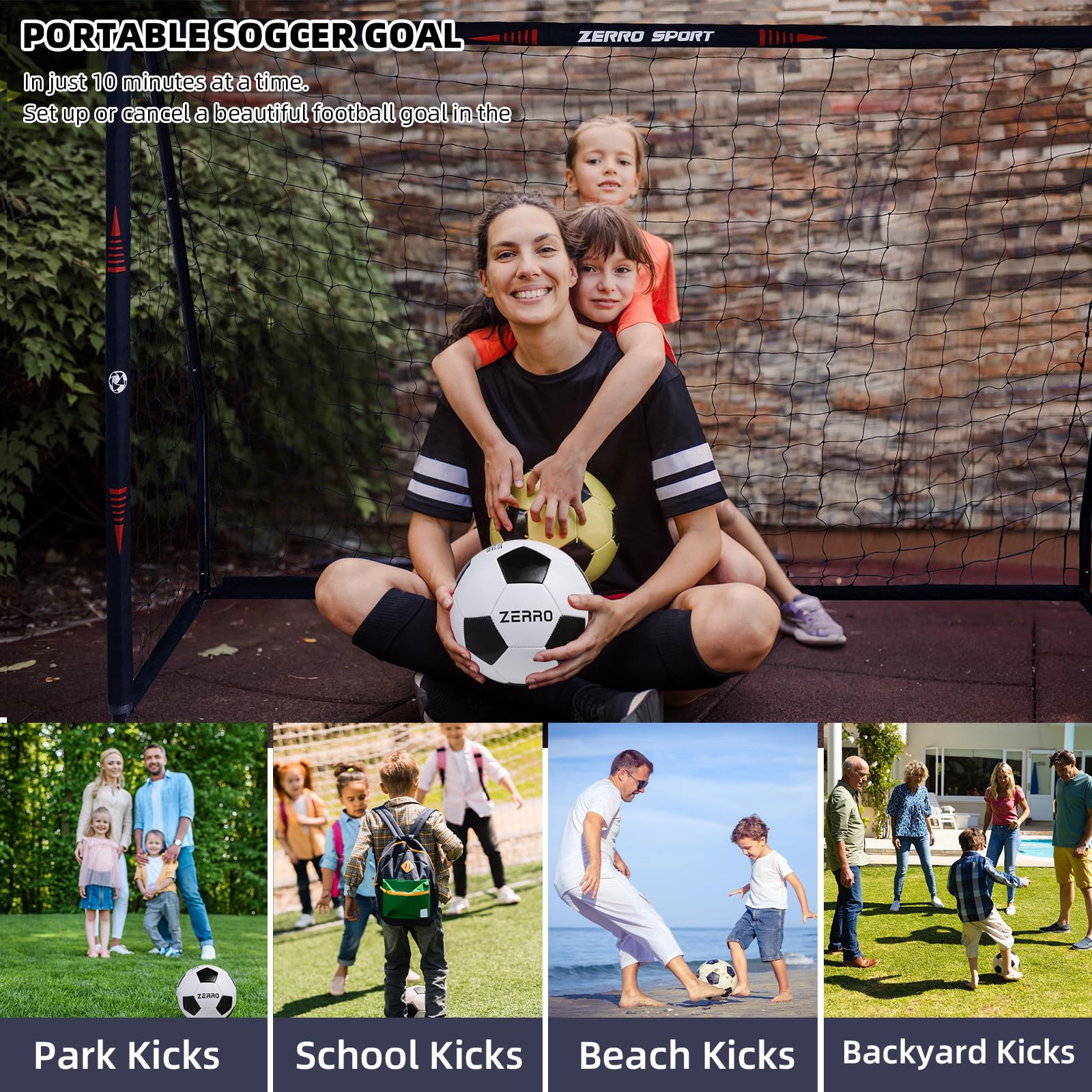 ZERRO Fussballtor Outdoor Fußballtor 180/240/300 für Erwachsene und Kinder zum Spielen und Trainieren im Garten