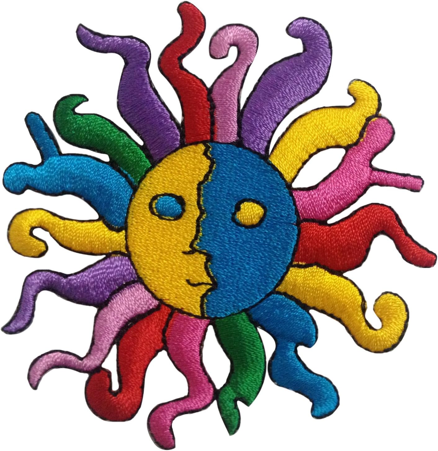 Ibestbuysell Moon and Sun Celestial Yin Yang Iron on Patches Embroidered Colorful, Red, Medium