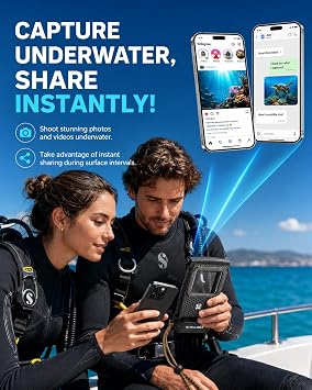 水中シュノーケリング電話ケース iPhoneとSamsung用 タッチスクリーン付き 防水 シュノーケリング最大6.9インチの携帯電話に対応 ブラック、5TH 100フィート