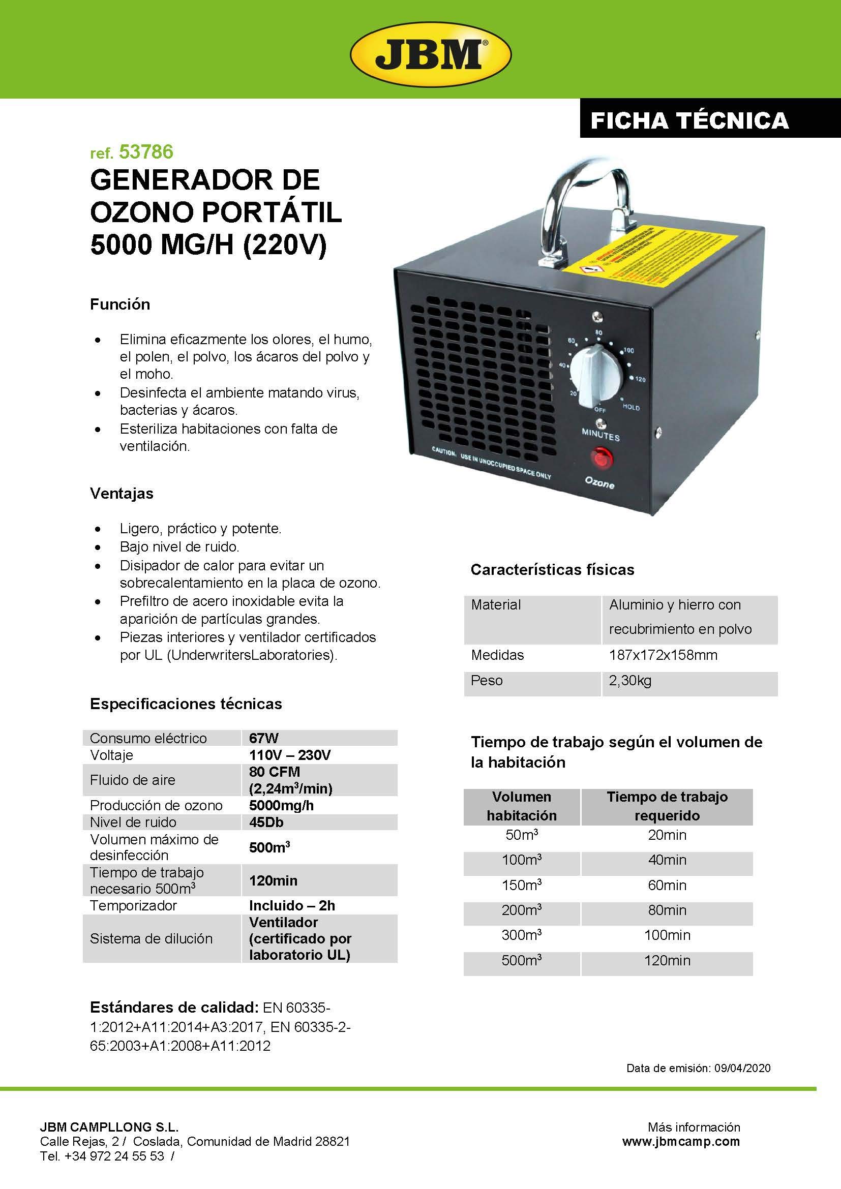 JBM - Generador de ozono profesional para 300 m3 con temporizador hasta 120 minutos