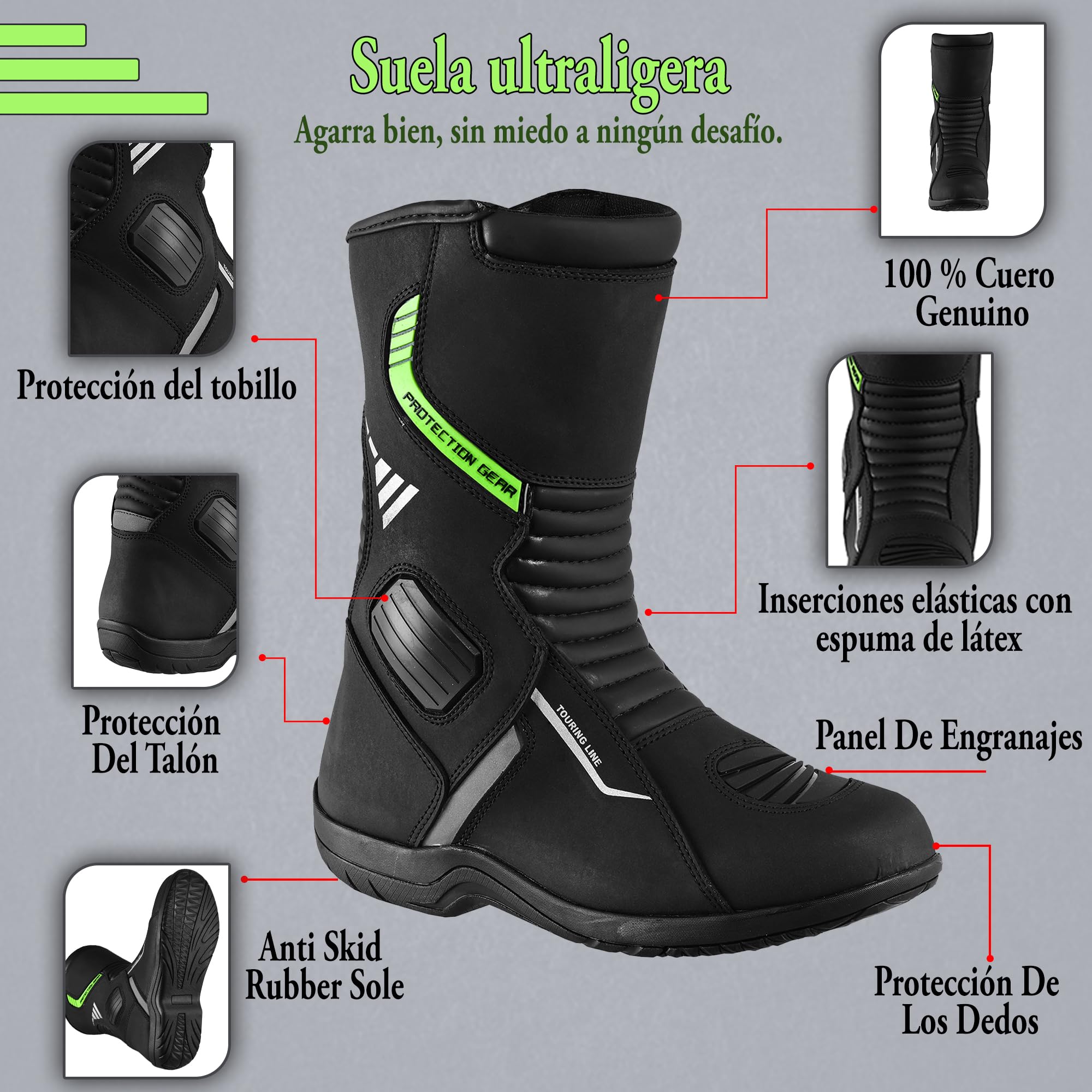 Botas de moto para hombre Botas de aventura y turismo, impermeables, reforzadas y ligeras, suela de goma antideslizante, protección de tobillo y talón, detalles reflectantes CE