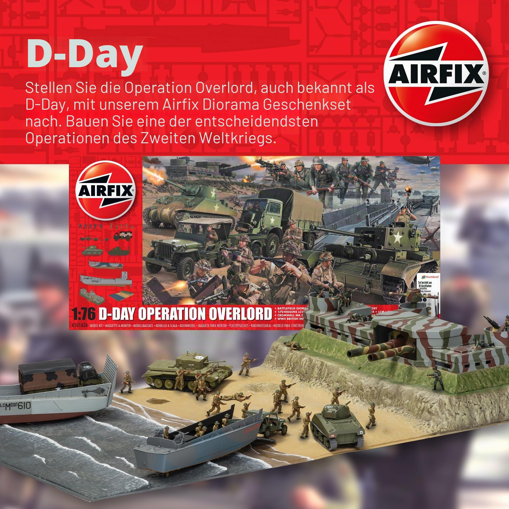Airfix A50162A 1/76 75 Jahre D-Day, Geschenk-Set, Operation Overlord Modellbausatz, Multi, 1: 76 Scale