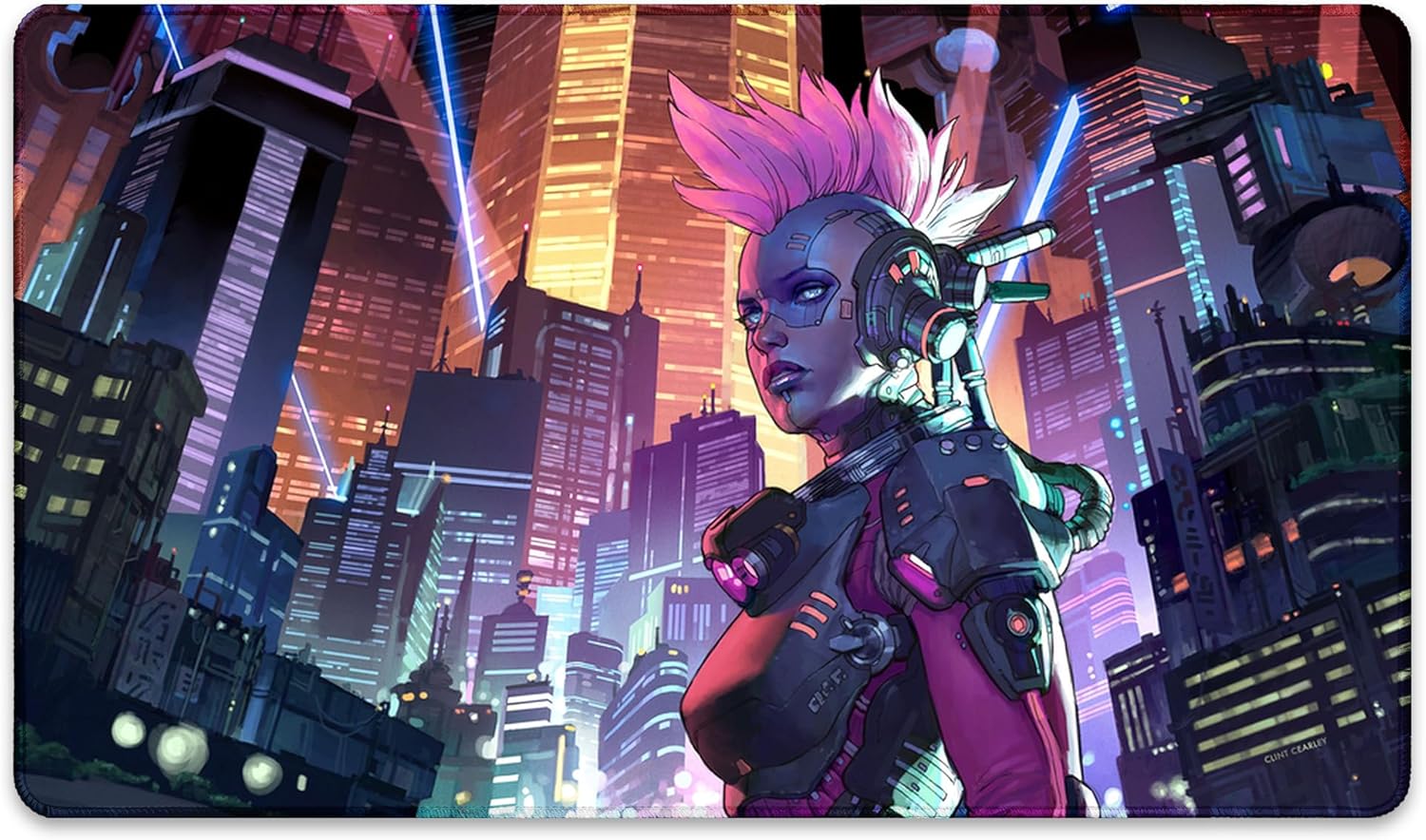 Cyber Punk (Stitched) - MTG Playmat by Clint Cearley - Compatible with Cyberpunk, Magic The Gathering Playmat - Play MTG, YuGiOh, TCG - Original Play Mat Art Designs & Accessories