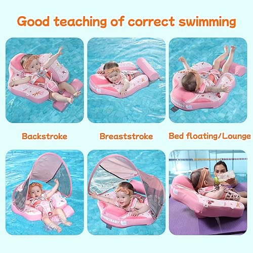 Miniatura 3 de Flotador de natación para bebé, no inflable, con toldo, con protección UPF 50+, con cola para adicionar, no se voltea