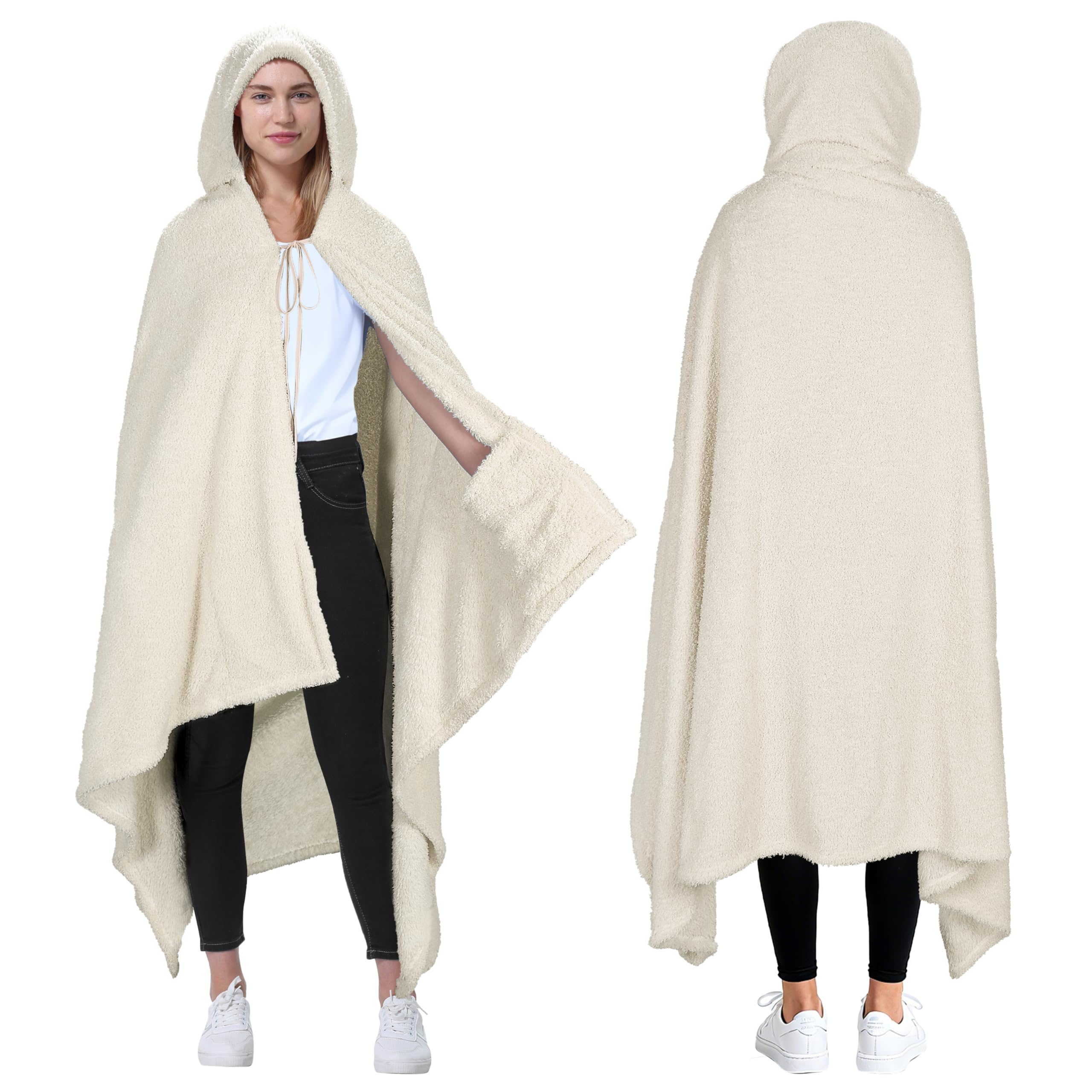 Catalonia Classy Women's Camel Hooded Blanket Poncho, Wearable Blanket Wrap With Hand Pockets, Comfy Sherpa Fleece Throw Cape For Adults Gift, 120X190cm,