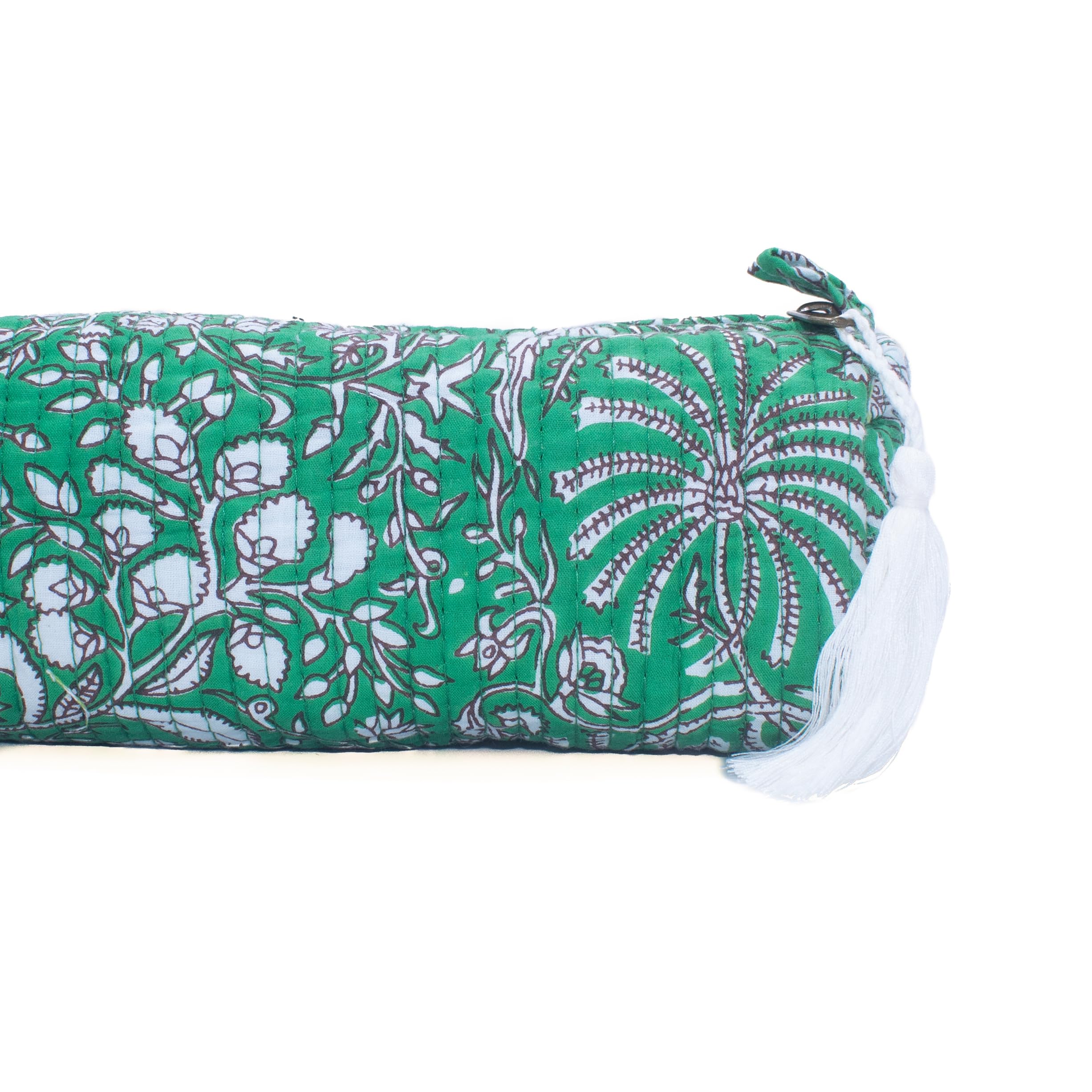 NILUXE DESIGN Estuche de Algodón Acolchado con Cremallera y Flecos - Estampado Variados - Estuche Multiusos - Estuche Maquillaje-Escolar (Ver-Flor)
