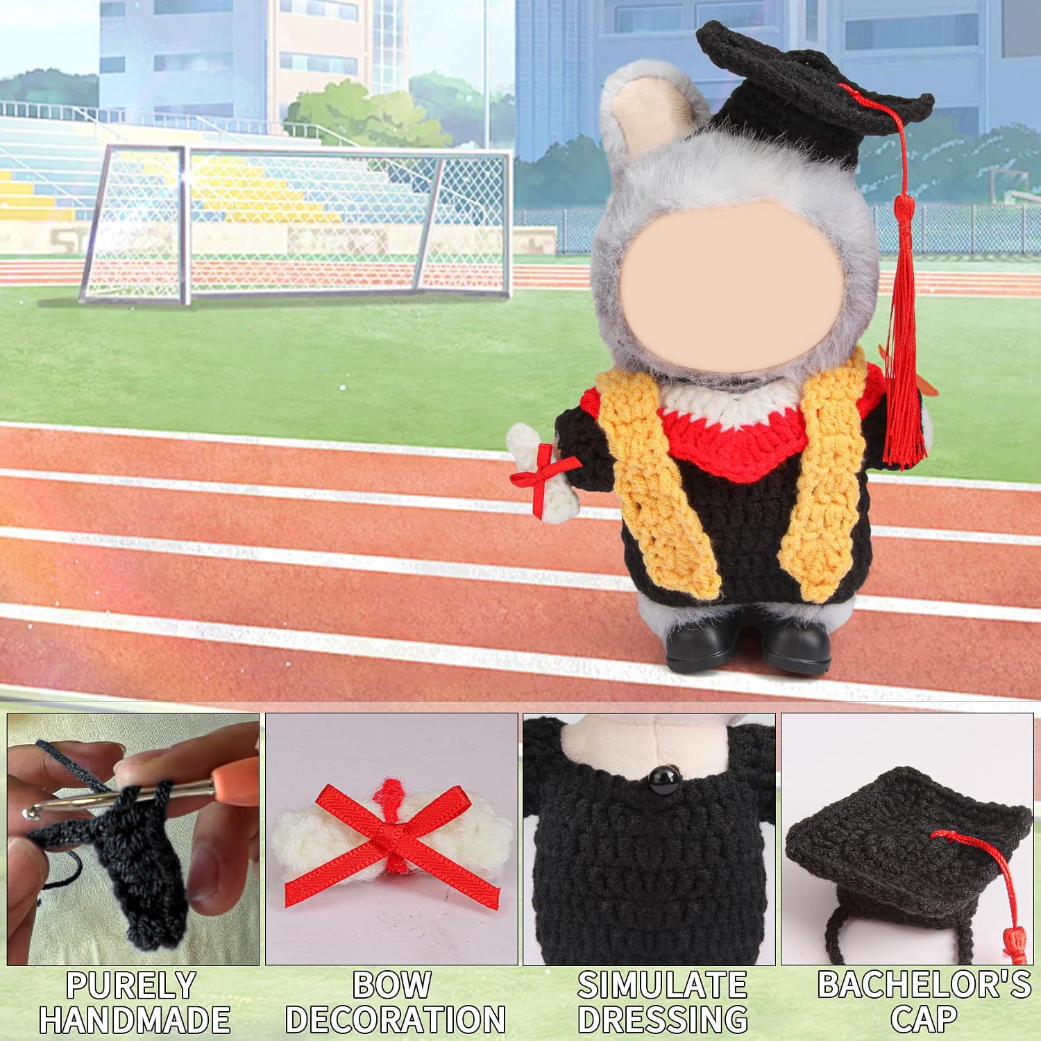 Handmade Clothes for 17cm Doll - Knitting Wool Dolls Graduation Gown Set - Premium Handcrafted Crochet Dolls Outfit with Complete Accessories (No Doll)