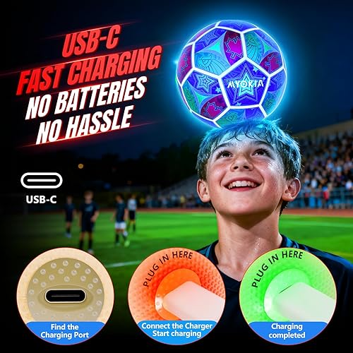 Miniatura 8 de Balón de fútbol recargable con luz, tamaño 5, RGB tricolor, brilla en la oscuridad, para niños y adolescentes de 3 a 15 años, regalo deportivo para