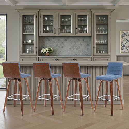 Miniatura 30 de Armen Living Vienna - Taburete de altura de barra de 30 pulgadas de estilo Mid-Century Modern en piel sintética y acabado en madera, gris/nogal Piel