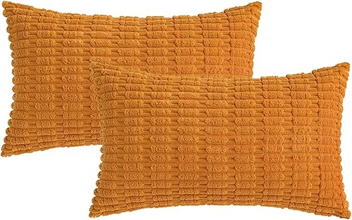 Vista 347 de MIULEE Pack of 2 Orange Corduroy Decorative Pillow Covers 20x20 Inch Soft Boho Striped Throw Pillow Covers Modern Farmhouse Home Decor for Halloween