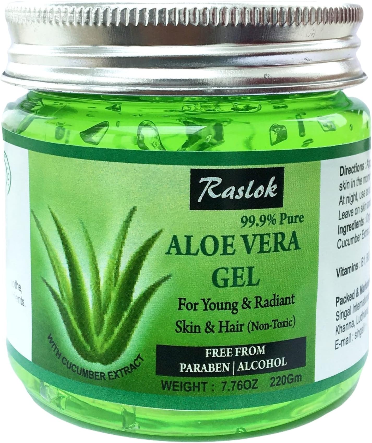 Aloe Vera Gel Pure Natural Organic Aloe Gel For Moisturizing Face Skin & Hair Care (Cucumber)