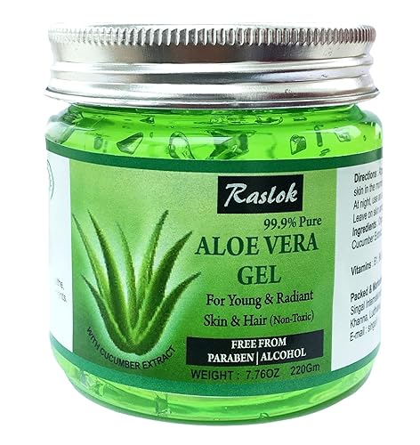 Raslok Gel de aloe vera puro y orgánico natural para hidratar la piel y el cuidado del cabello (pepino, 7.76 onzas)