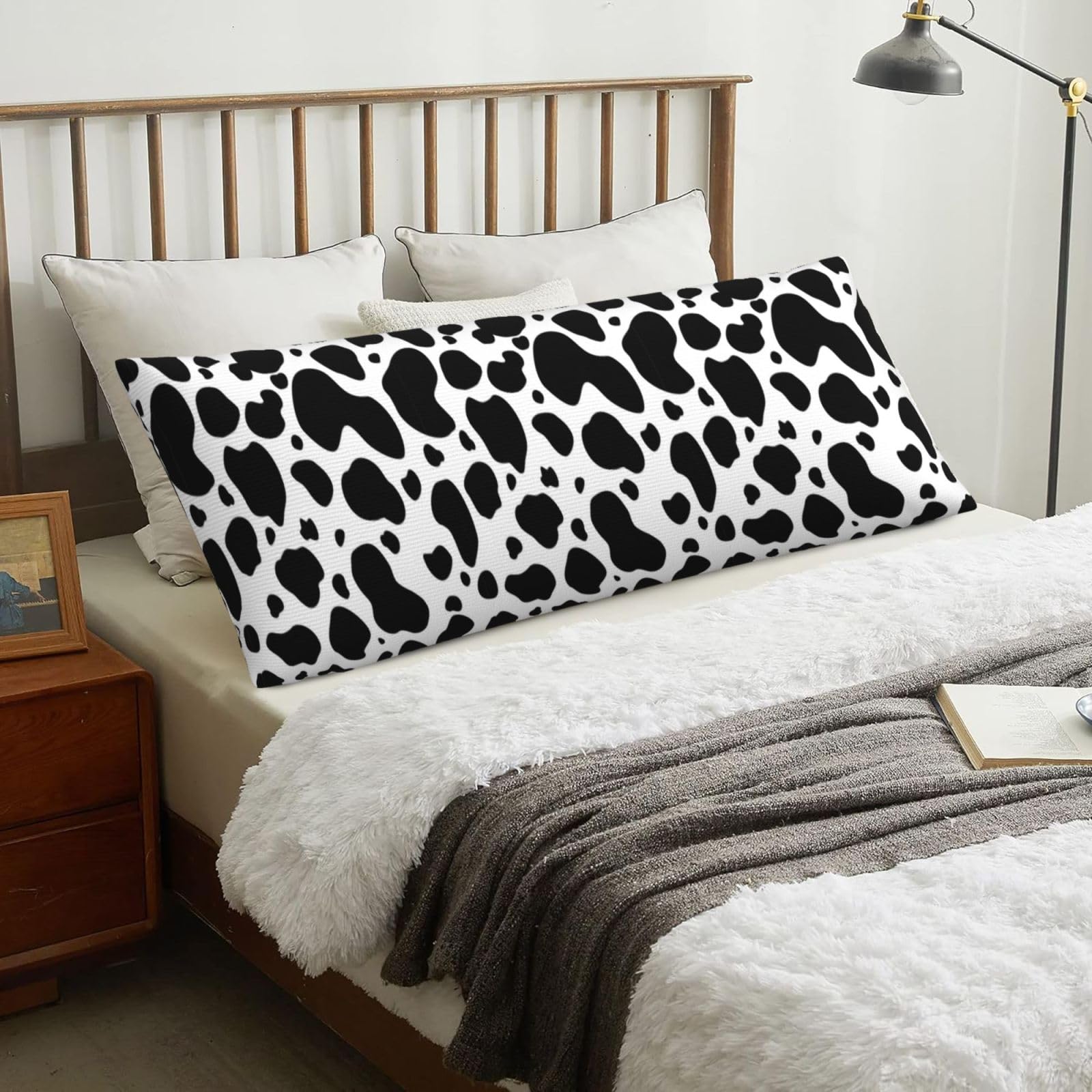 Cowhide Milk Cow Print, Body Pillow Cover with Zipper,Long Body Pillowcase 20 x 60 in