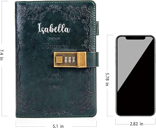 Miniatura 2 de Diario personalizado con cerradura, diario de secretos con cerradura, diario vintage con cerradura para mujer, cubierta de diseño en relieve, 240
