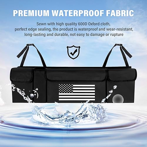 Miniatura 3 de Turcee Organizador de maletero de automóvil, organizador de almacenamiento de automóvil de gran capacidad con diseño de bandera de EE. UU.,