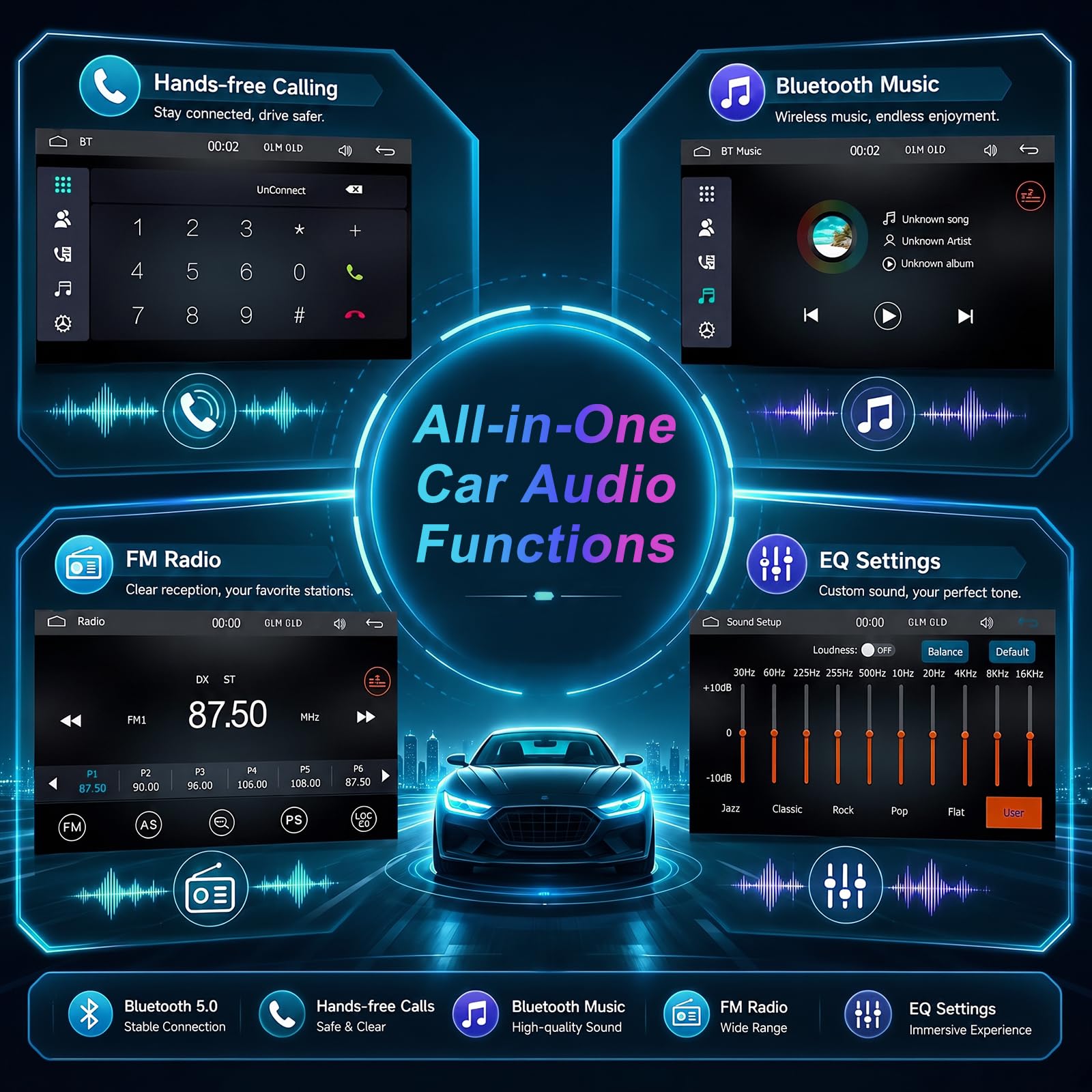 Autoradio 1 DIN Car Play Voiture sans Fil CarPlay & Android Auto