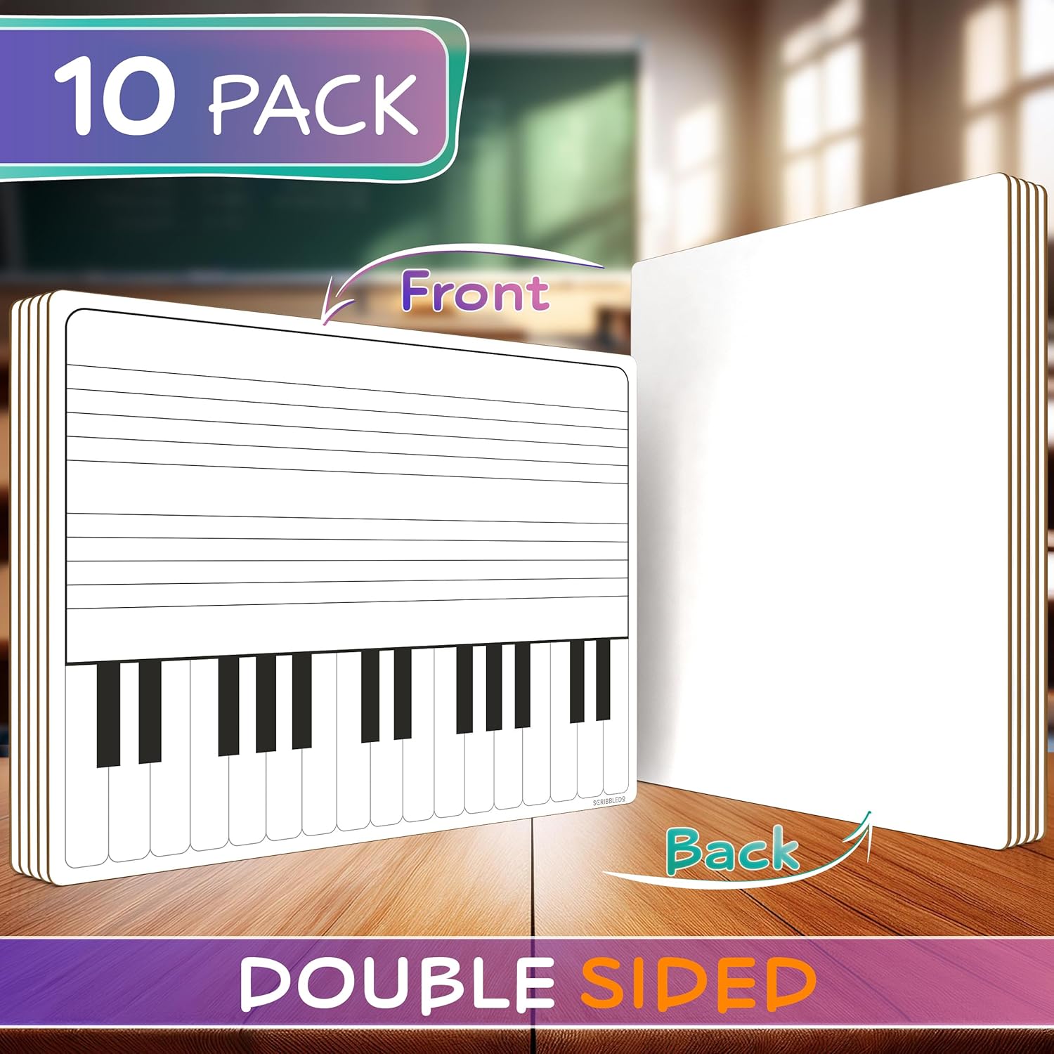 SCRIBBLEDO 10 Pack 11 x 14 Inch Piano Board Dry Erase White Boards Keyboard Double Sided Music Staff whiteboard for Kids Students, Musicians Music Class Supplies. (10 Erasers Included)