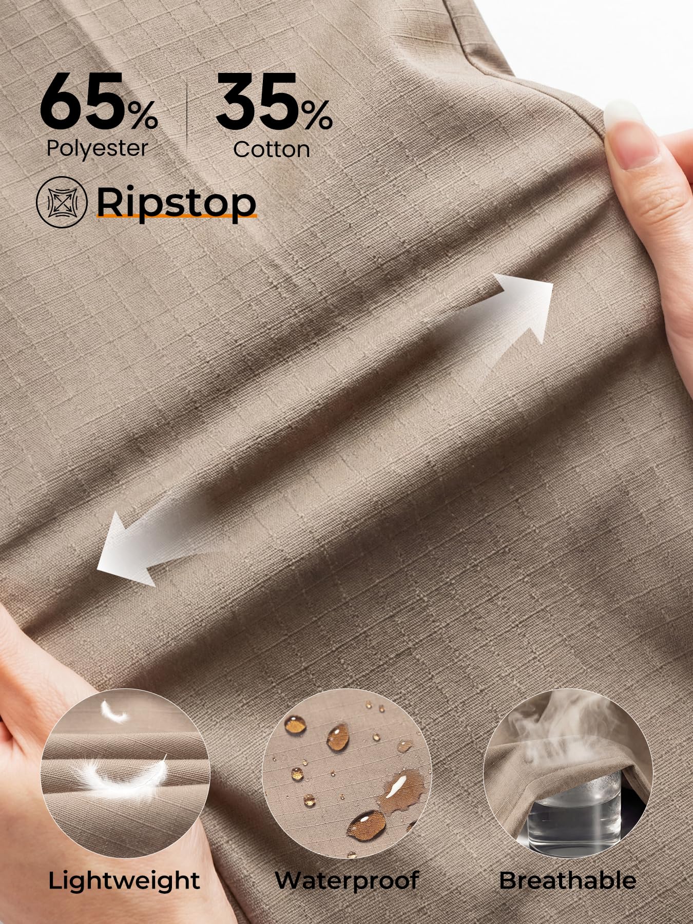 Pantalon tactique pour homme 7 poches Ripstop Cargo Pantalon de travail imperméable léger pour l'extérieur, la randonnée et la pêche