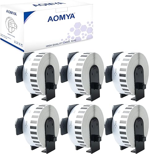 Aomya Paquete de 6 rollos de papel de etiquetas compatibles con DK-2210 BRO de 1-17 pulgadas x 100 pies, etiquetas blancas continuas con 6 cartuchos