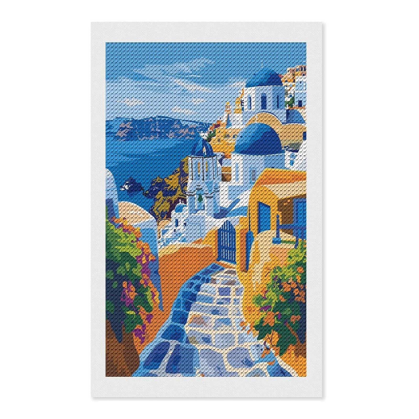 Junmoney Greek Island Santorini Diamond Painting Canvas Set 12"x20", with Tool Kit, Easy to Enjoy, Home Wall Decor, Thoughtful Handmade Gift