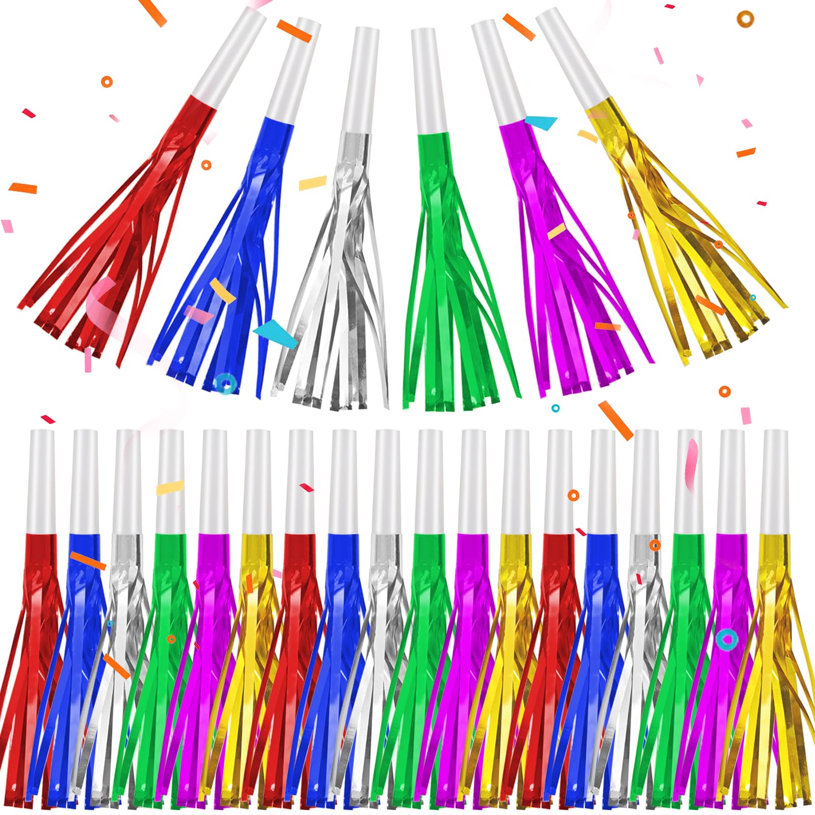 24 Pack Metallic Fringe Party Blowers - Kids Party Noise Makers,Party Blowers for Kids,Horns & Whistles for Graduations,Weddings,Birthdays,Family