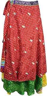 Mogul Interior Womens Beach Wrap Skirt, 2 Layer Skirts, Reversible Wrap Skirts One Size Red