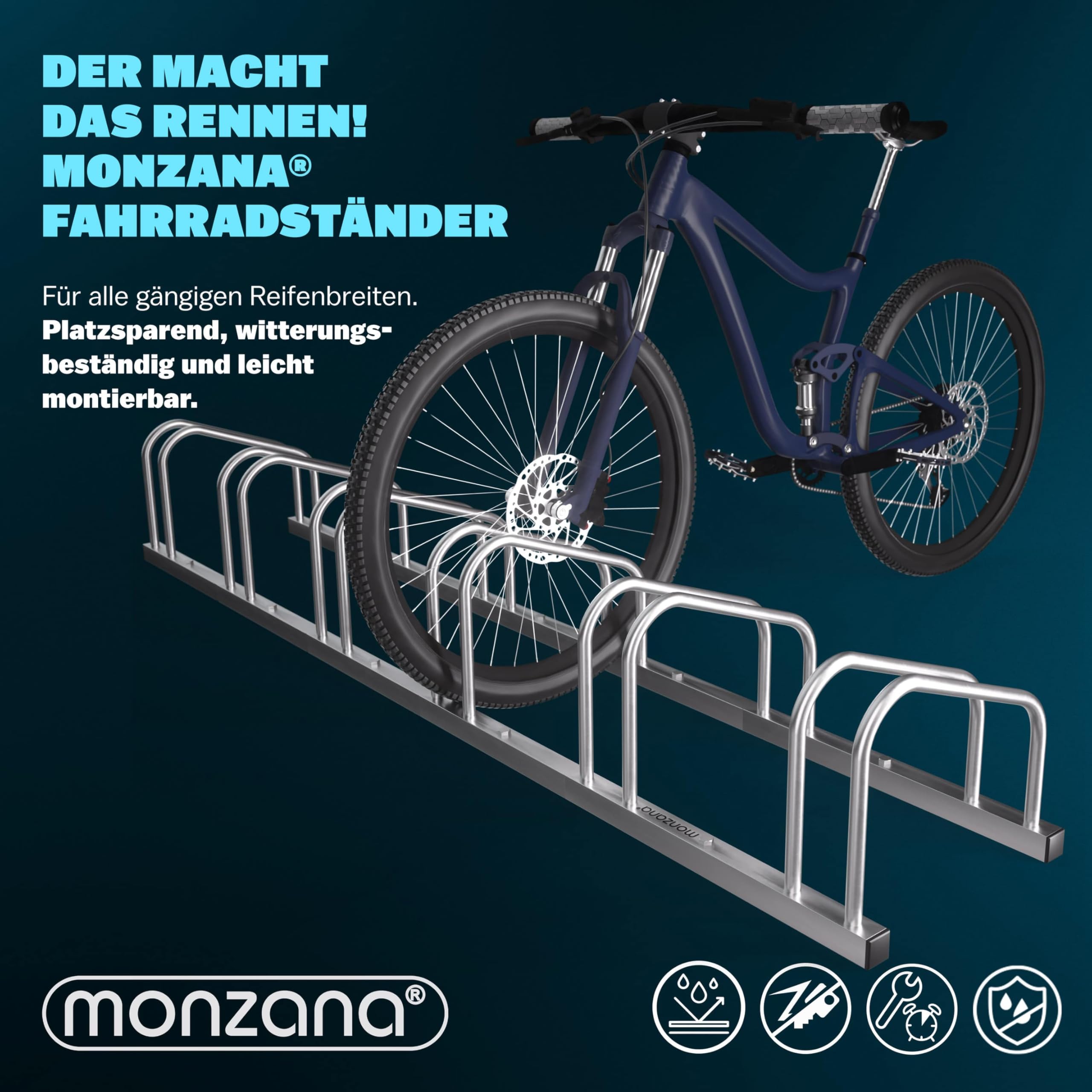 Monzana® Fahrradständer für 6 Fahrräder 37cm Radabstand 30-65mm Reifenbreite rostfreier Stahl selbstsichernde Schrauben Boden oder Wandmontage Mehrfachständer Fahrradhalter Aufstellständer Radständer