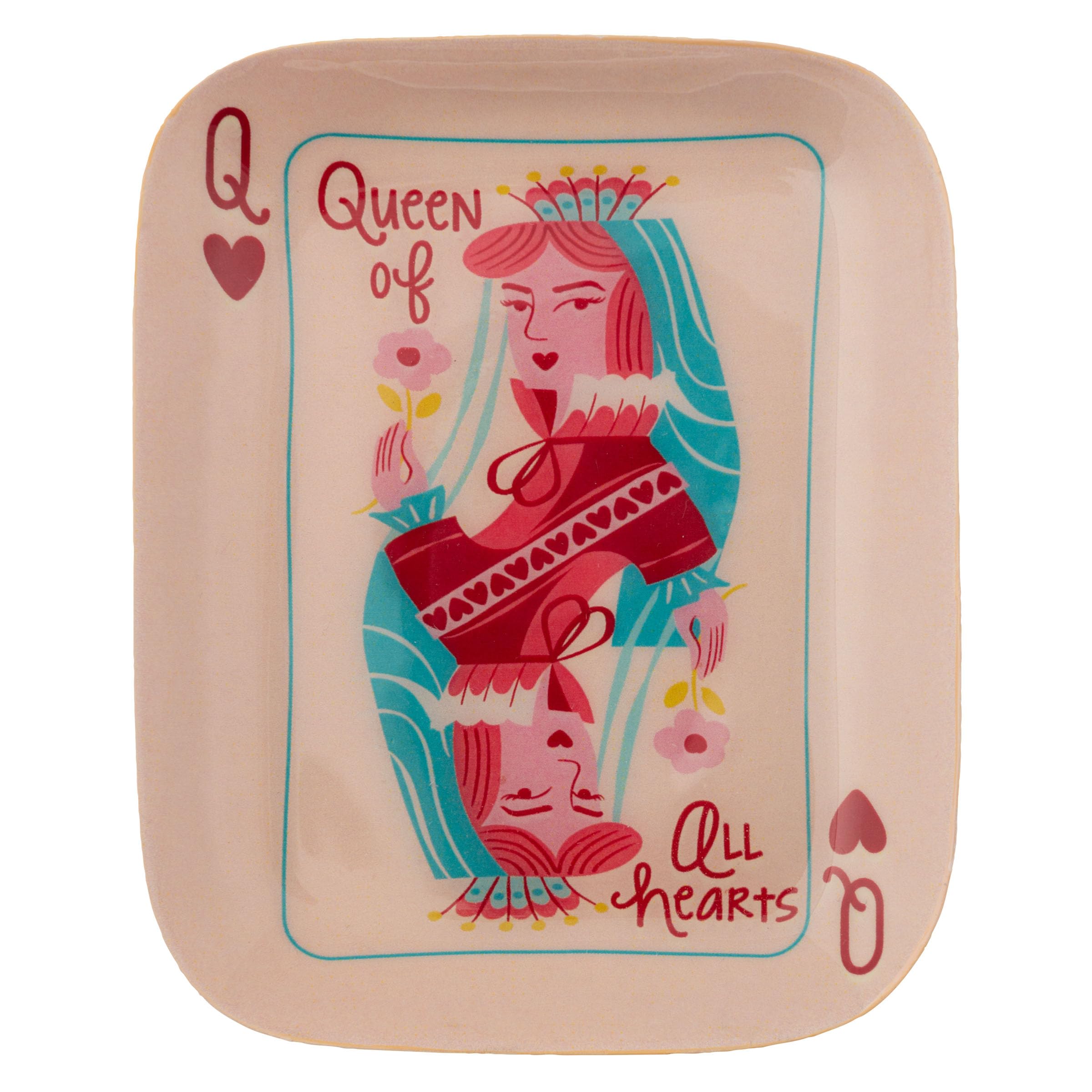 Karma, Enamel Trinket Tray, Rentangle Colorful Ring Bowl, Jewelry Dish Tray for Rings Bracelets Necklace, Small, Queen of Hearts