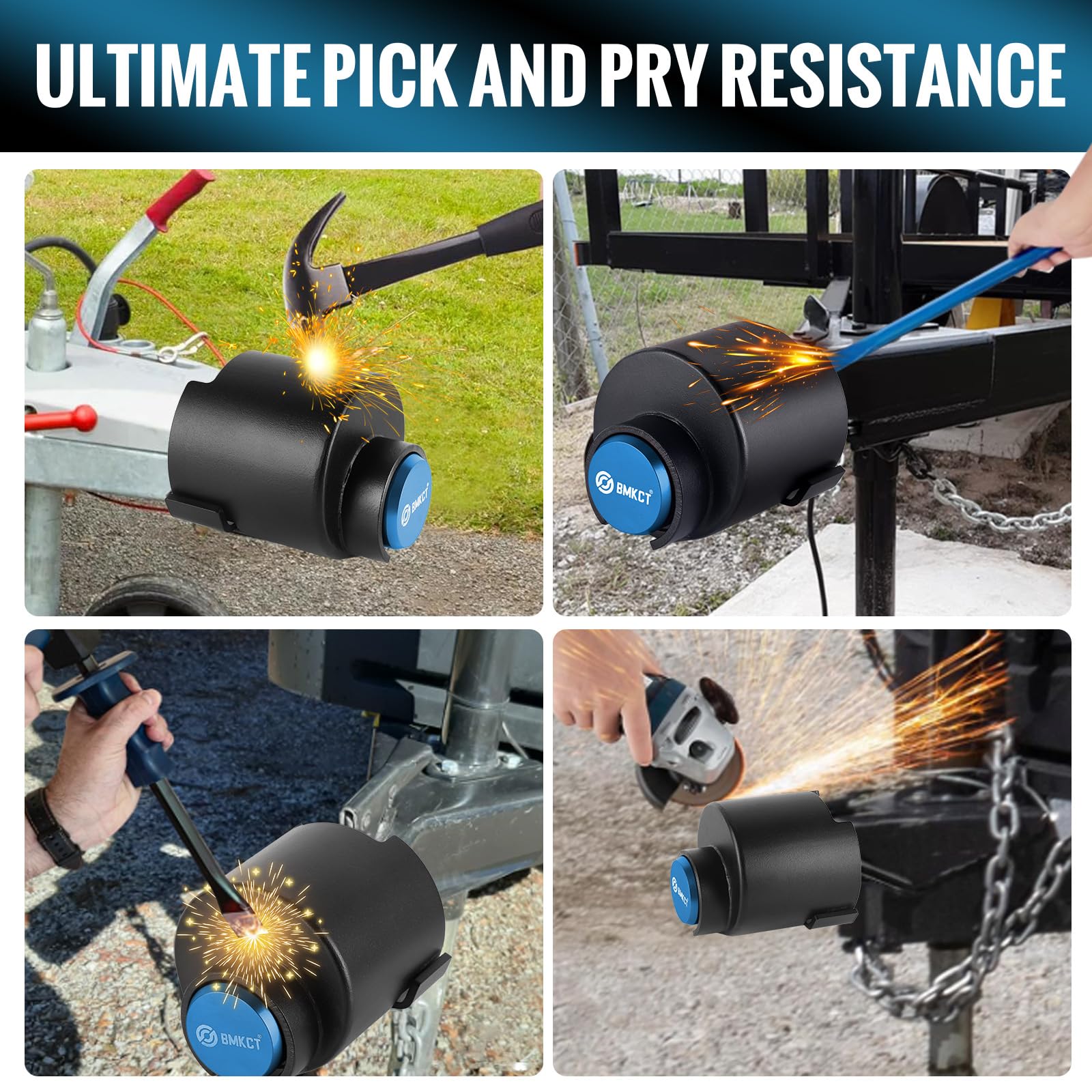 Trailer Lock Fits 2 ＆ 2 5/16 Inch Couplers, 2 in 1 Heavy Duty Trailer Coupler Lock, Ultra-Thick Solid Steel Trailer Hitch Lock, Camper Accessories for RV, Trailer, Boat, Pickup (Blue)