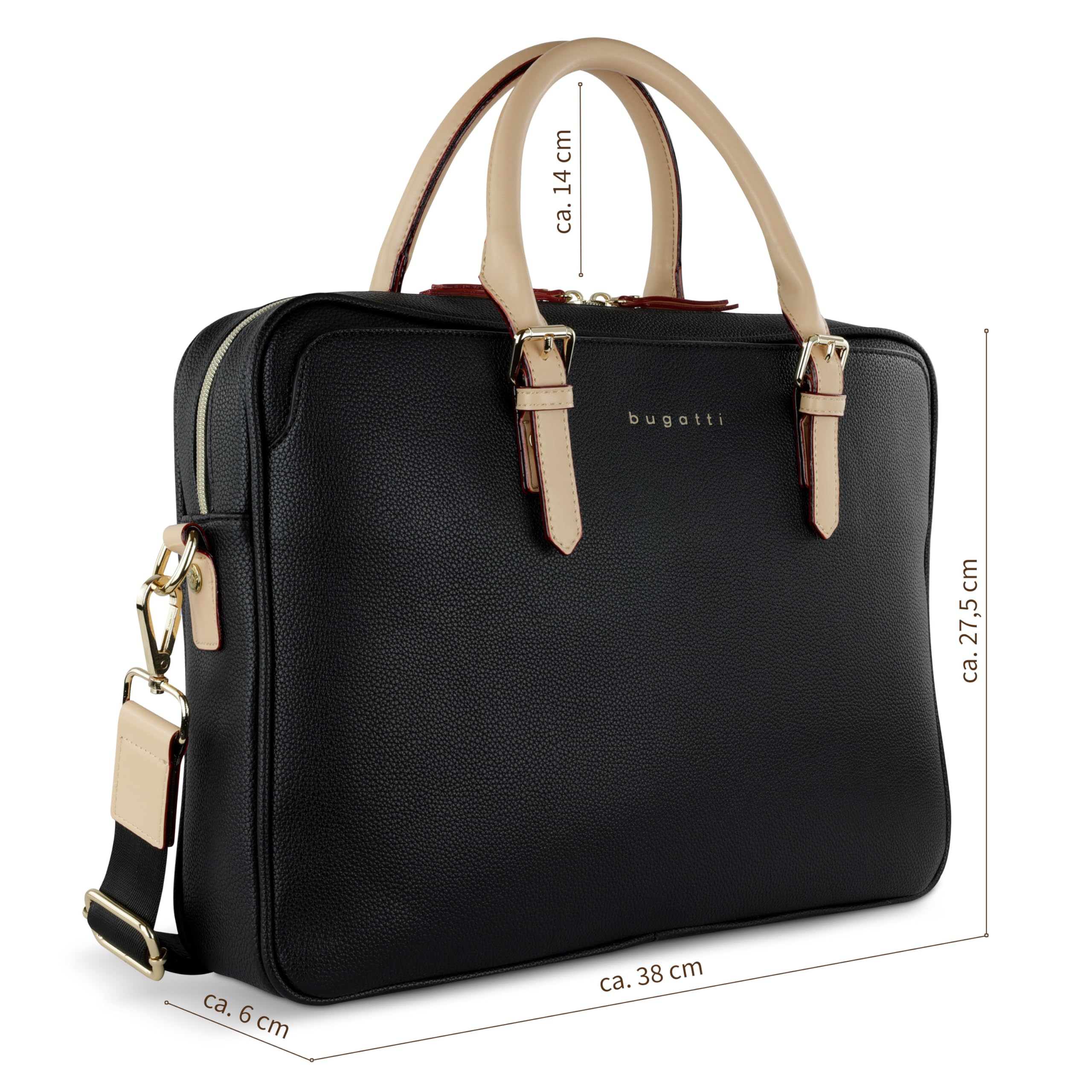 bugatti Ella Businesstasche 15", Aktentasche aus Kunstleder mit Laptopfach, schwarz