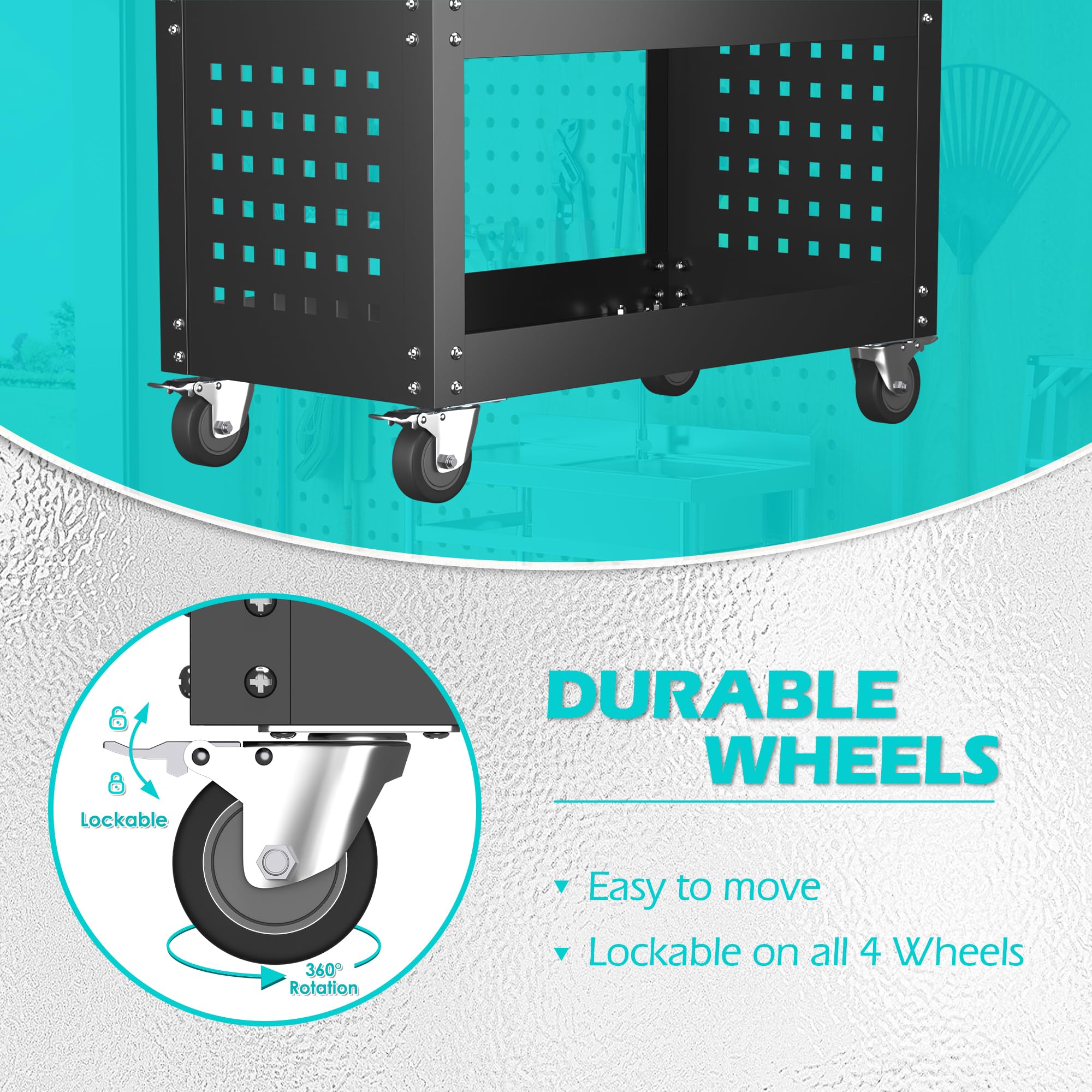 Werkstattwagen Metall-Handwagen Montagewagen 75×70×35 cm, mit Abschließbarer Schublade, Vier Haken, Maximale Tragfähigkeit 150 kg，Schwarz